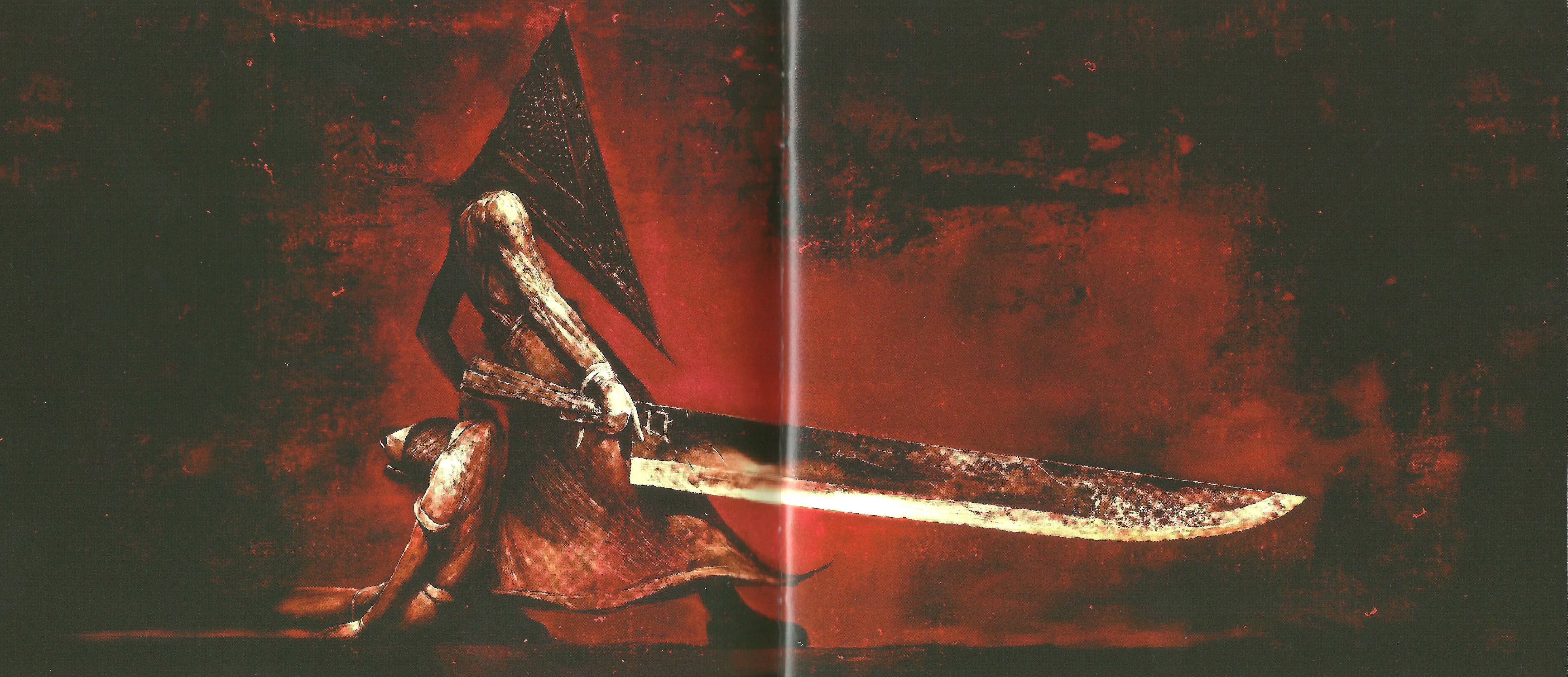 Panic Silent Hill Triangle Knife Red Pyramid Head Video Games Video Game Characters Video Game Horro 6598x2850