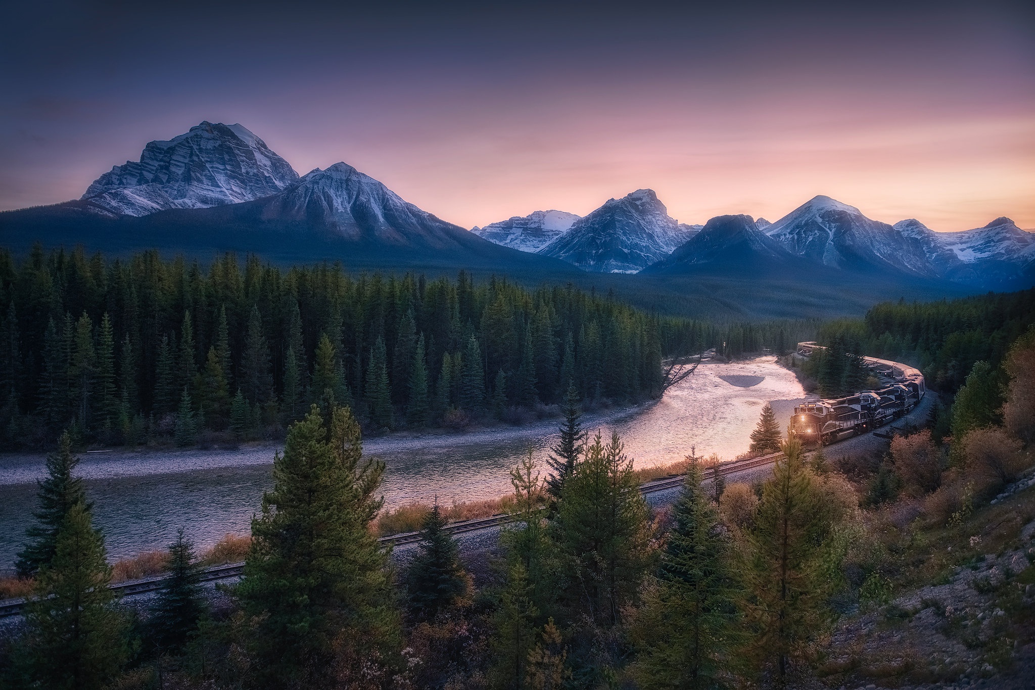 Mountain River Railroad Banff National Park Alberta Canada 2048x1365