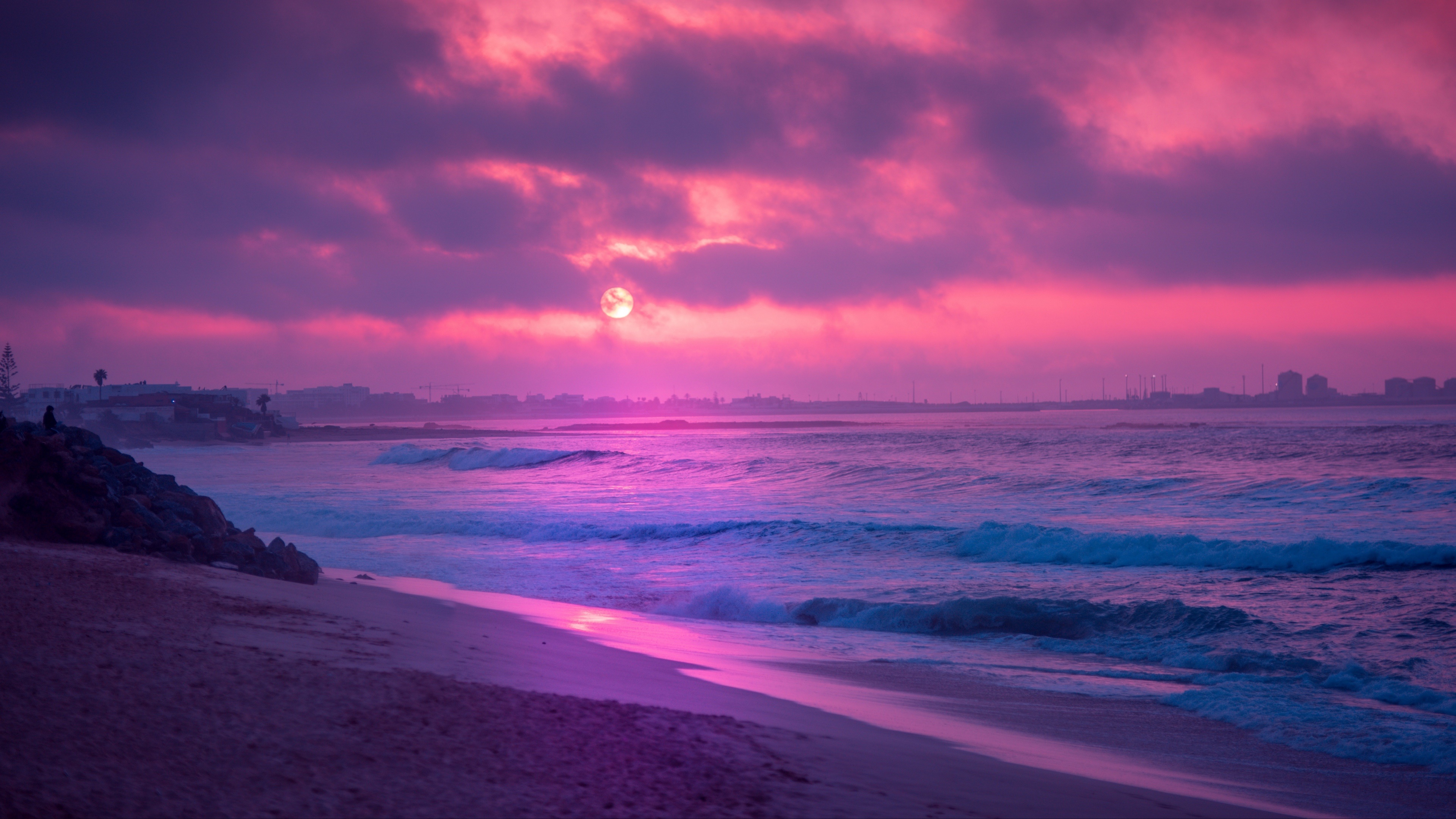 Beach Ocean Purple 3840x2160
