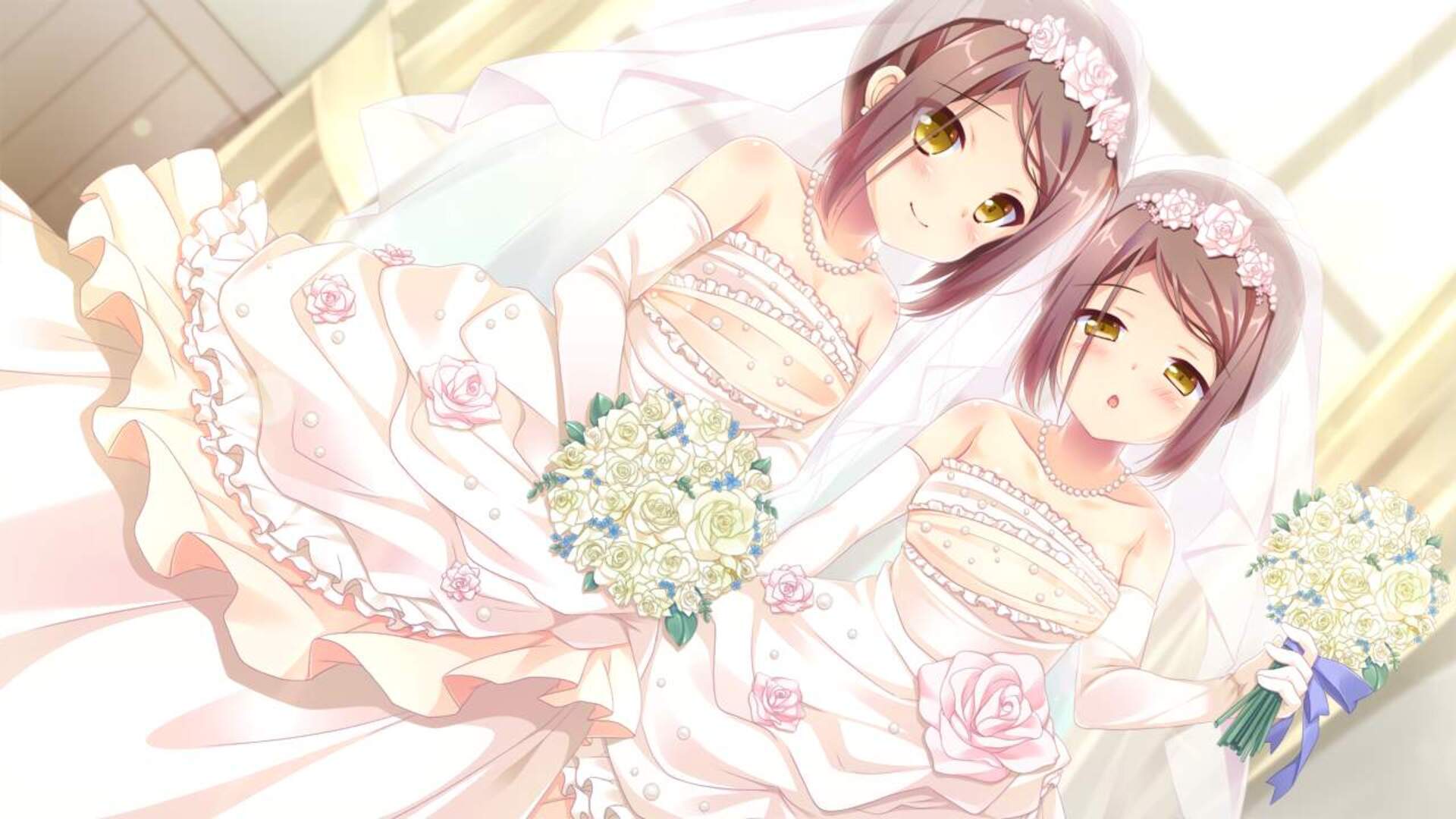 Anime Anime Girls Game CG Twins Original Characters Artwork Digital Art Fan Art Wedding Dress Bridal 1920x1080