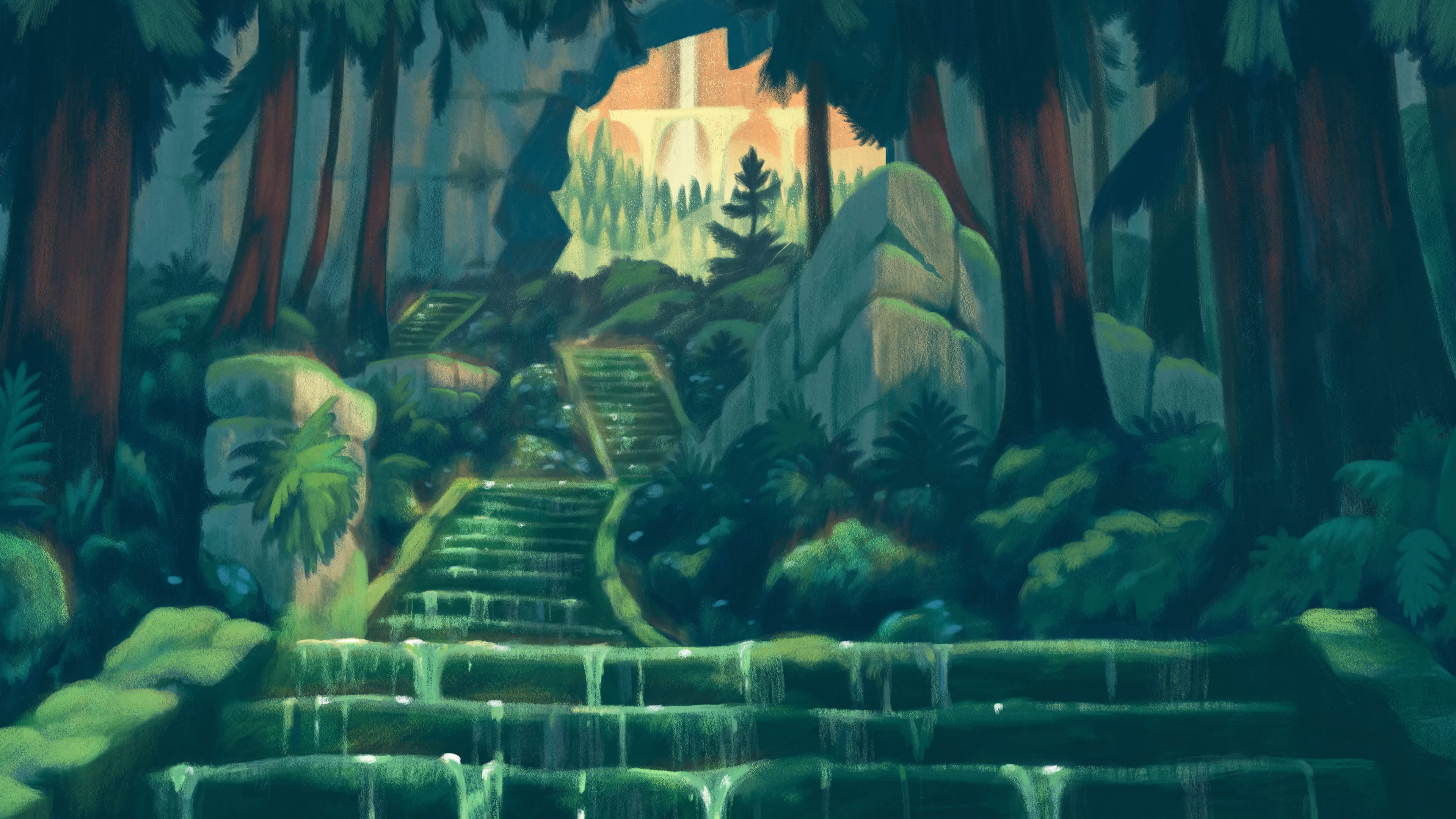 Forest Water Sean Lewis Stairs Trees Plants 3840x2160