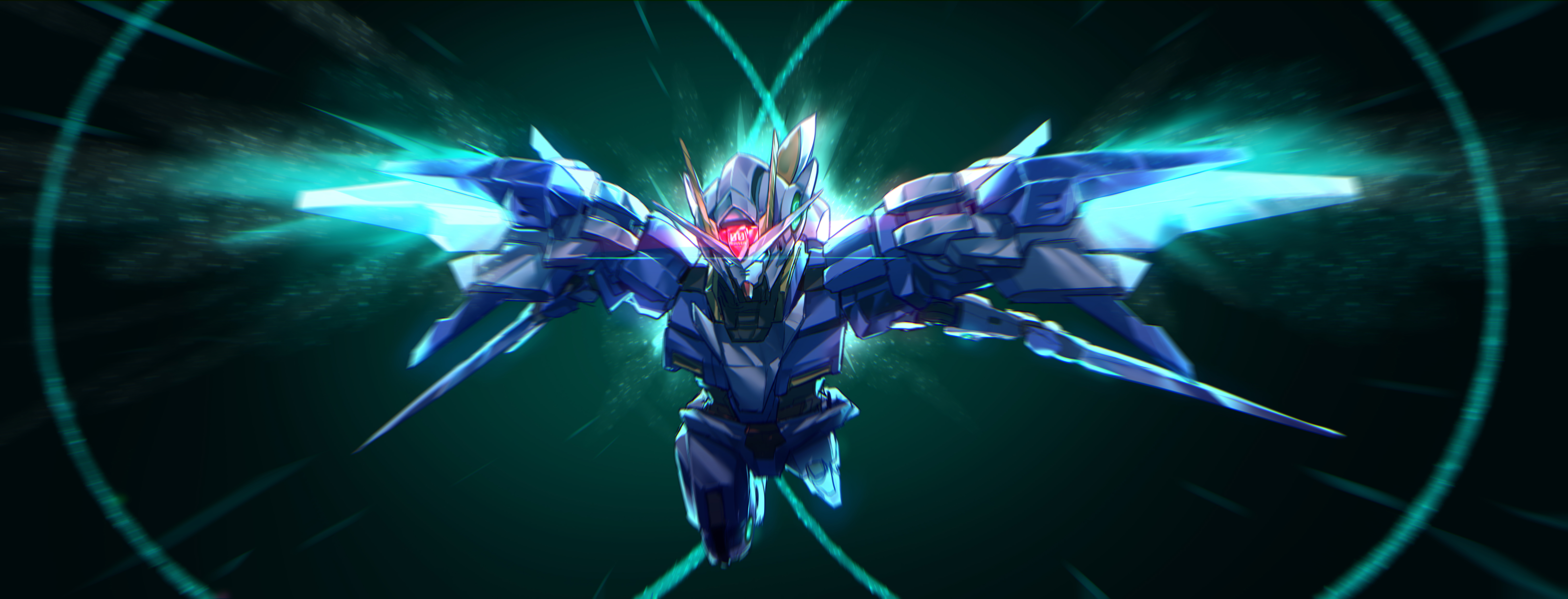 Anime Mech Gundam 00 Raiser Mobile Suit Gundam 00 Super Robot Wars Artwork Digital Art Fan Art 6496x2480