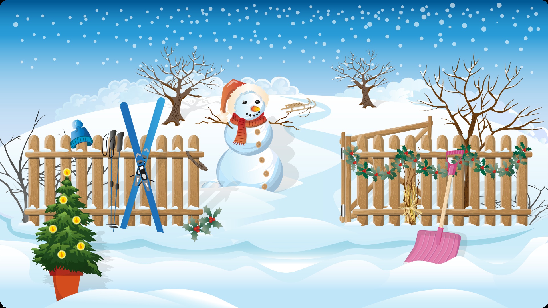 Christmas Drawing Fence Winter 1920x1081