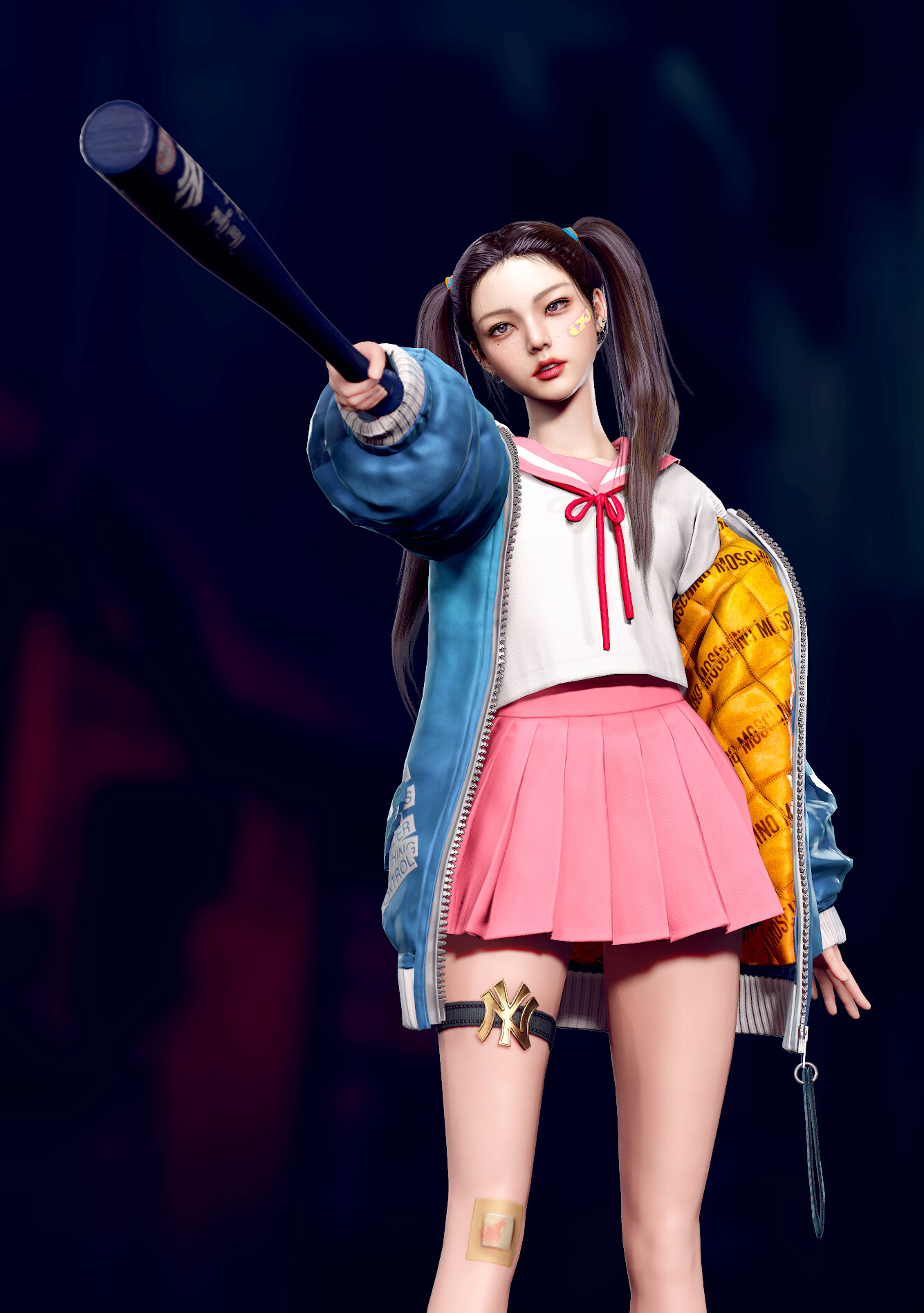 Eunji Lee Women CGi Pink Skirt JK Looking At The Side Ponytail Asian 1336x1898