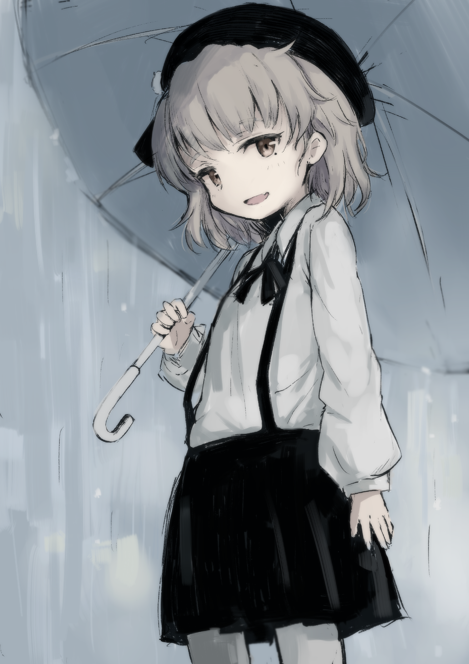 Hatoba Tsugu Short Hair Brunette Umbrella School Uniform Looking At Viewer Rain Anime Girls Vertical 1500x2122