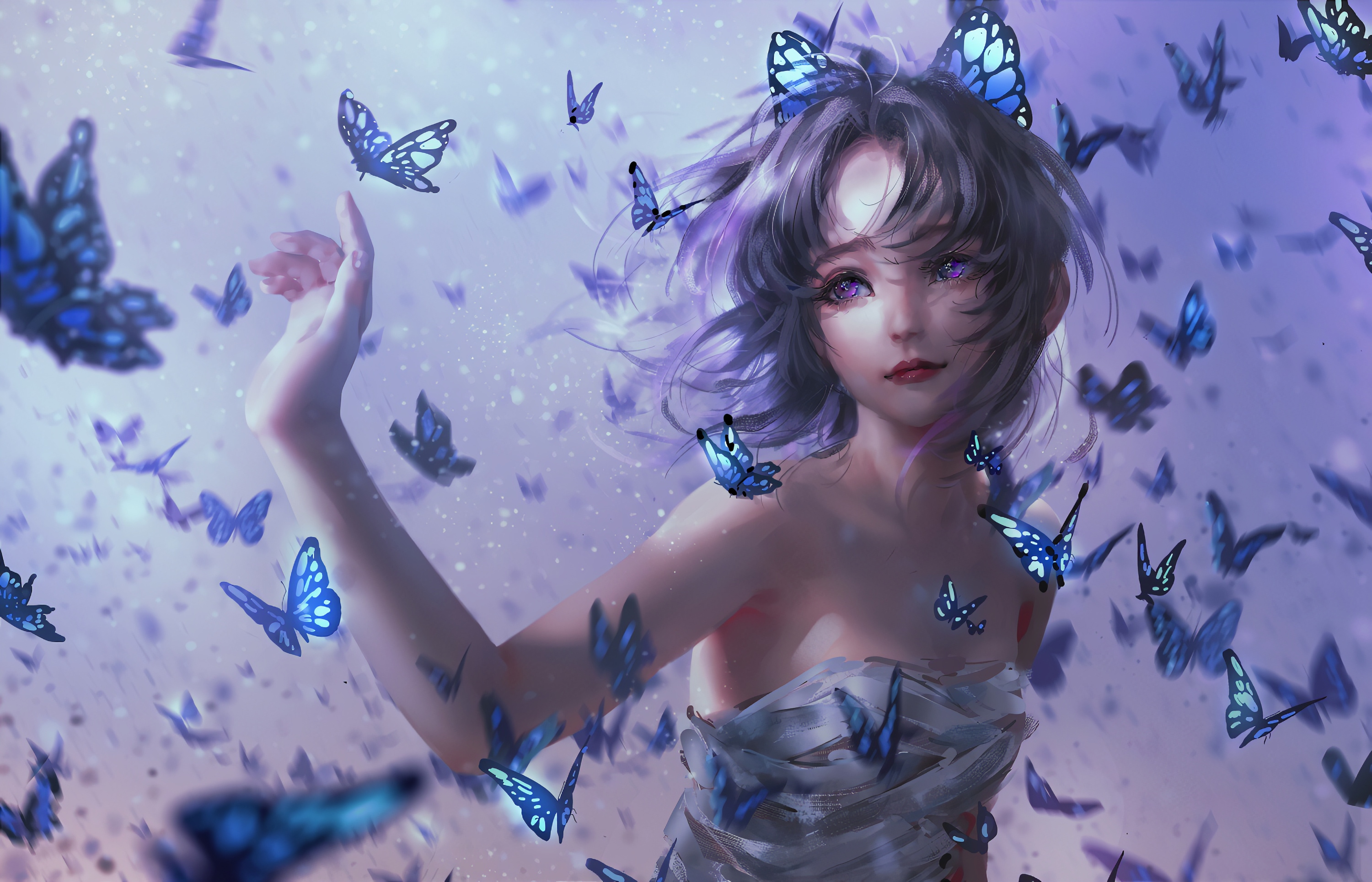 Shinobu Kochou Girl Butterfly Purple Eyes 3000x1928