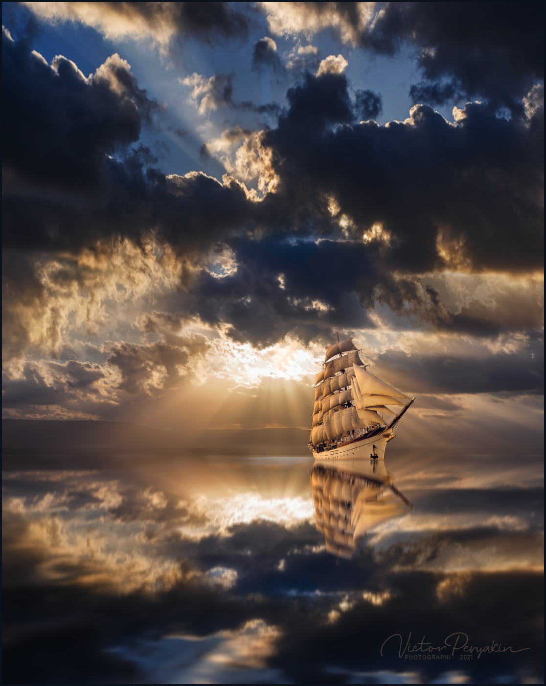 Ship Sailing Ship Sea Clouds Victor Peryakin Sun Reflection Sun Rays 1116x1400