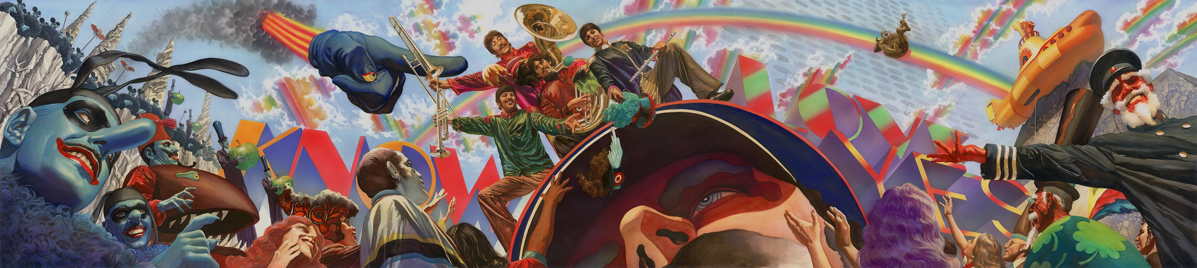 The Beatles George Harrison Paul McCartney Ringo Starr John Lennon Pop Art Band Submarine Rainbows T 4020x900