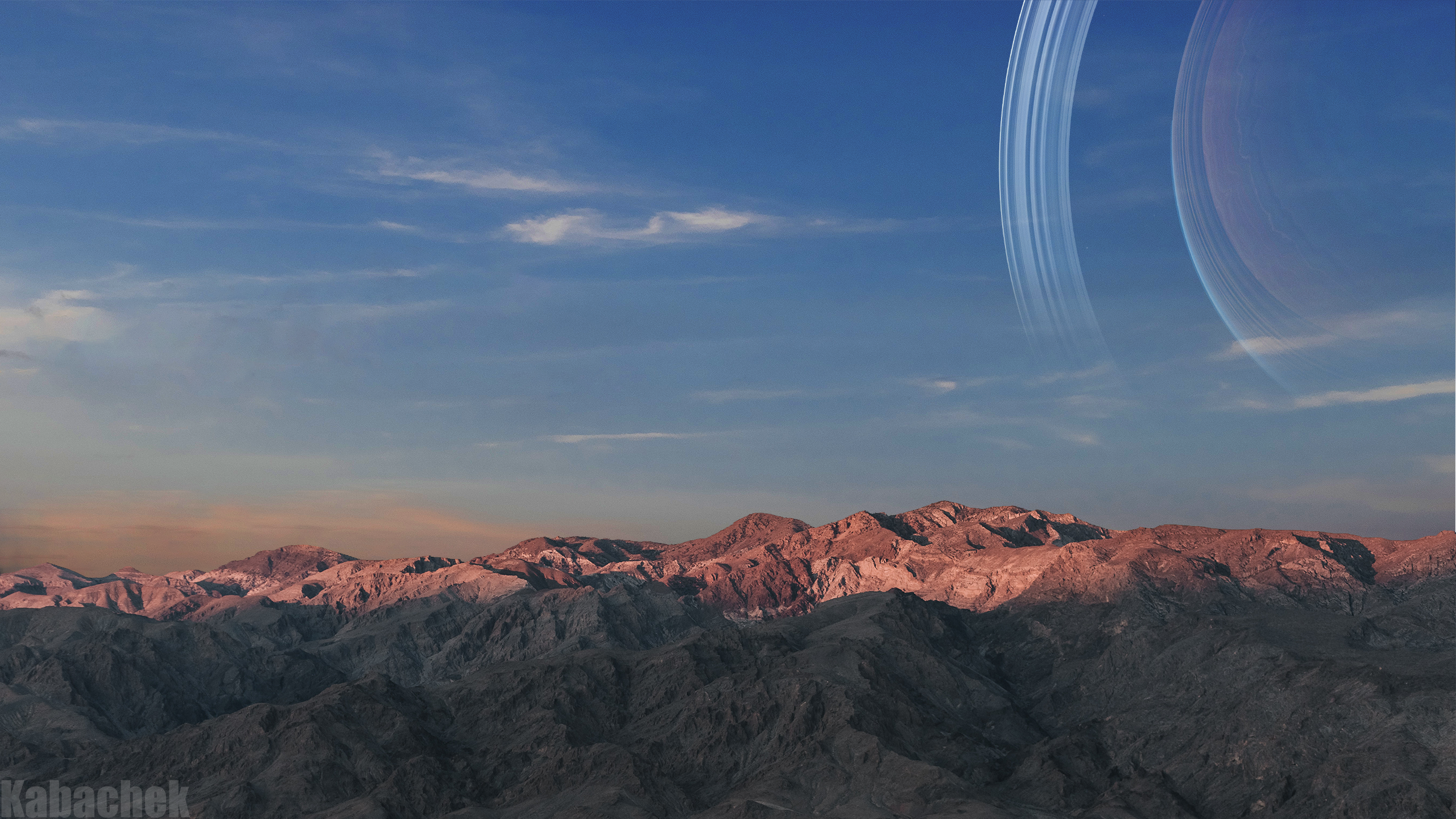 Kabachek Planet Space Mountains Sky Photo Manipulation 2560x1440
