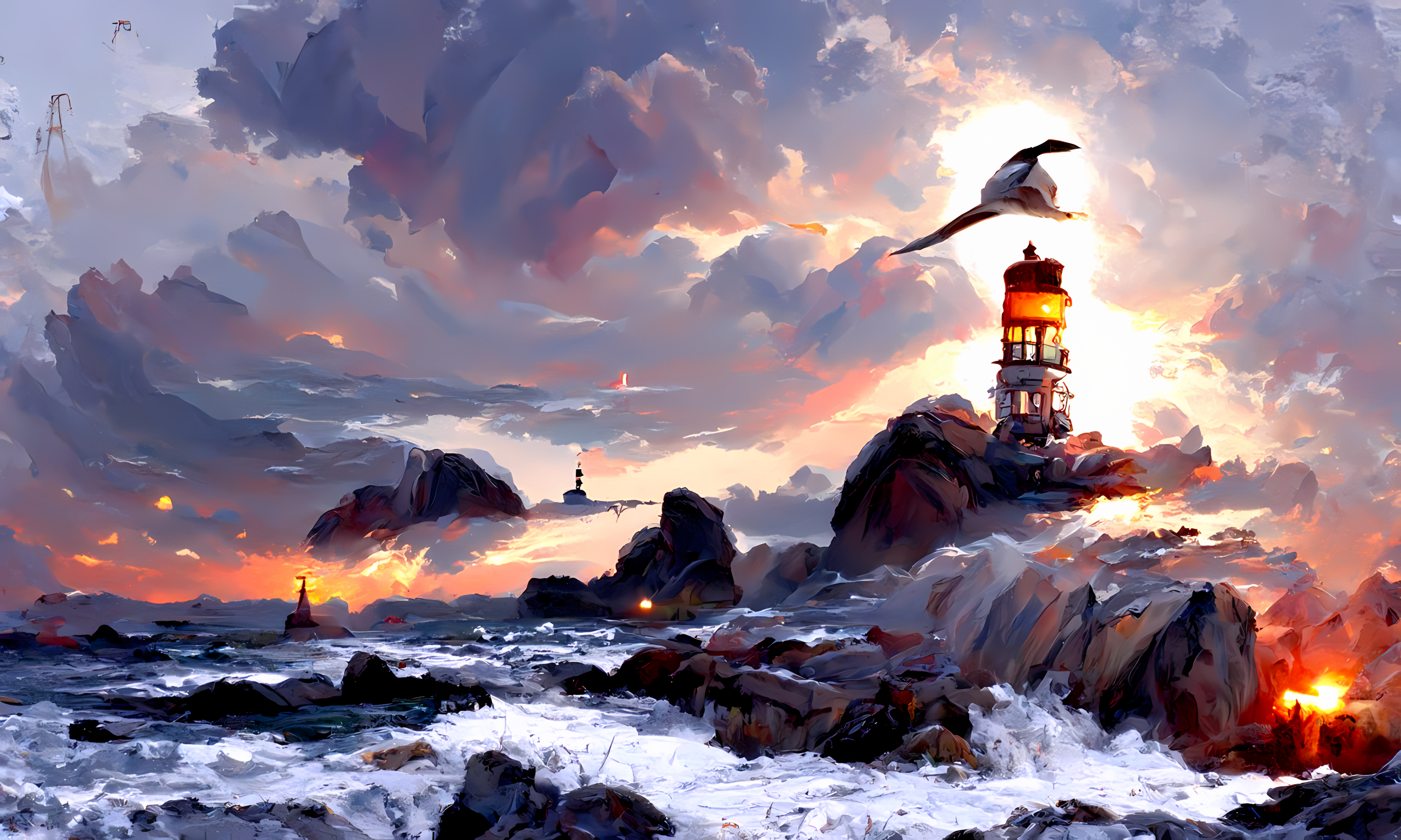 Lighthouse Oil Painting Artwork 2560x1536