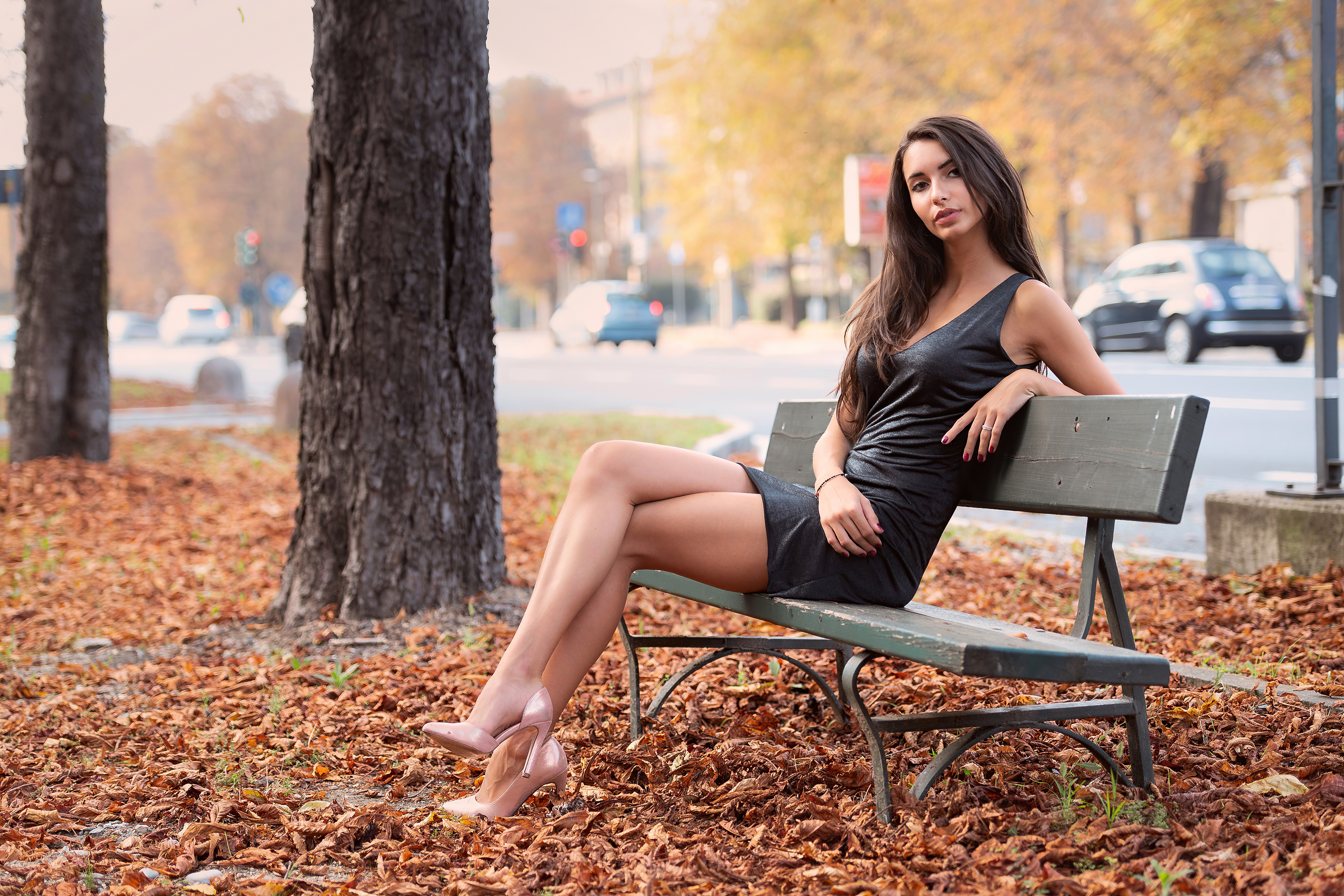 Brunette Model Dress Legs Outdoors Alex Siracusano 3840x2560