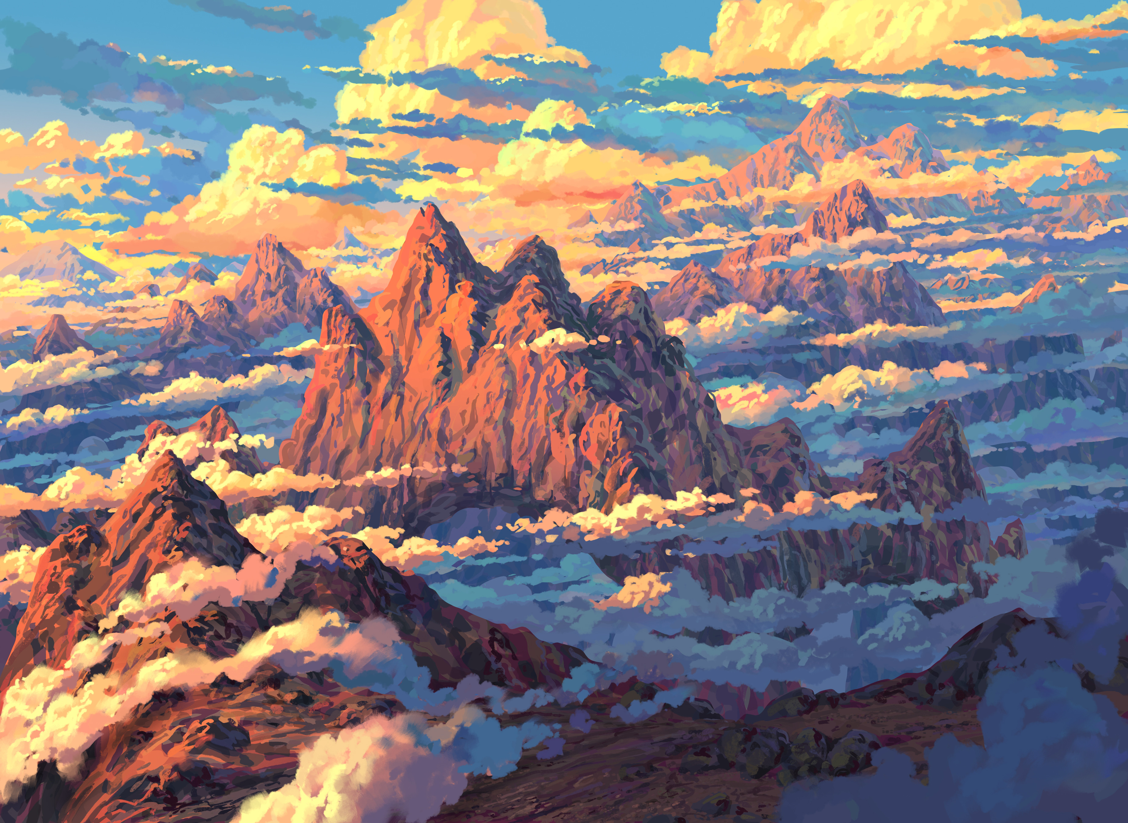 Artwork Digital Art Mountains Nature Clouds 3700x2700