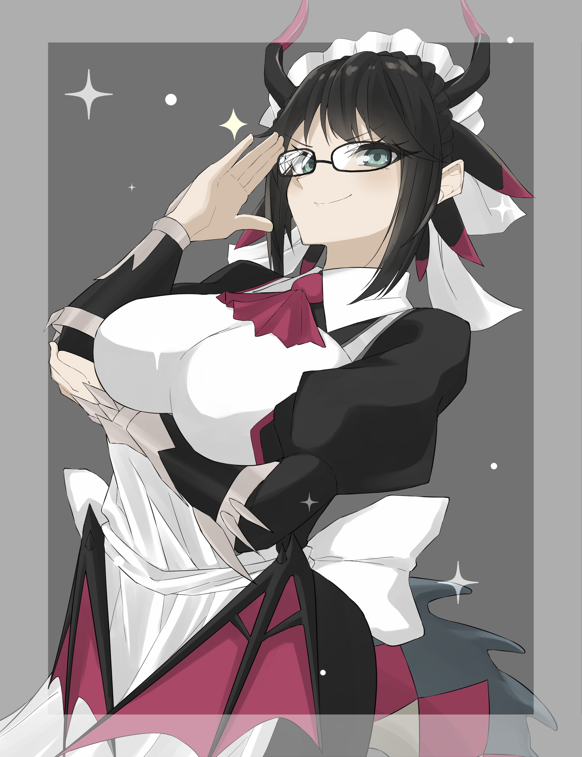 Anime Anime Girls Trading Card Games Yu Gi Oh House Dragonmaid Long Hair Black Hair Maid Maid Outfit 2000x2600