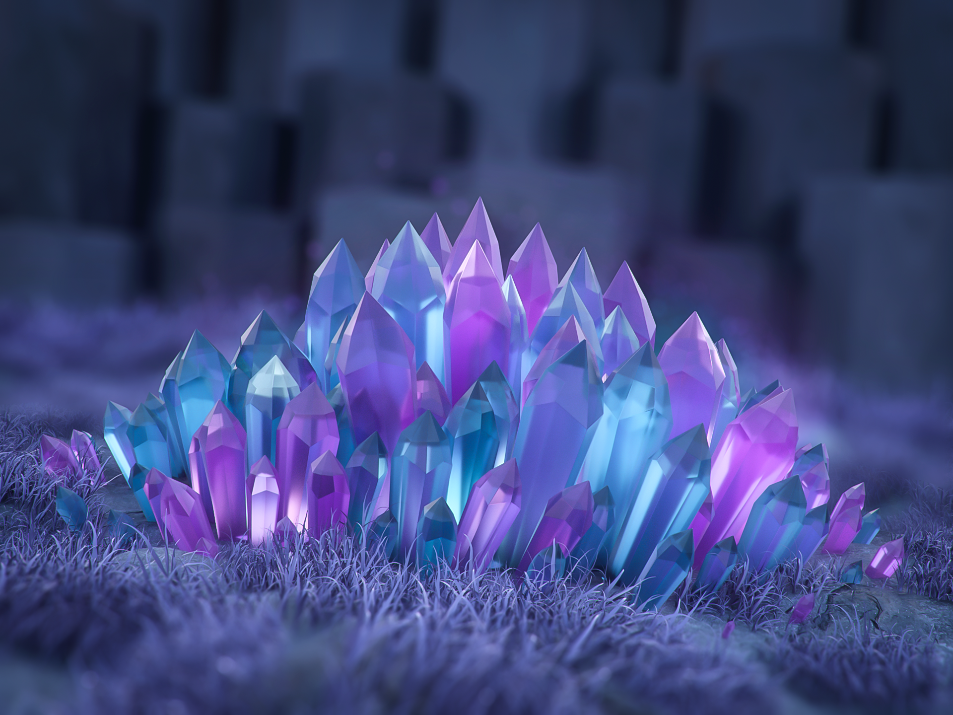 Crystal Glowing Transparency Digital Art CGi Grass Landscape Render Mineral Grain Neon Bokeh 1920x1440