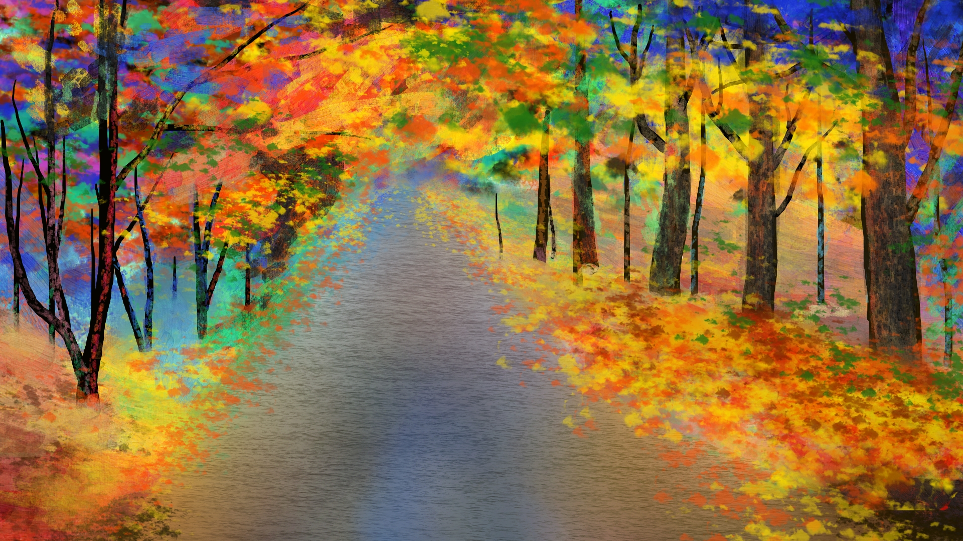Digital Painting Digital Art Forest Stream 1920x1080