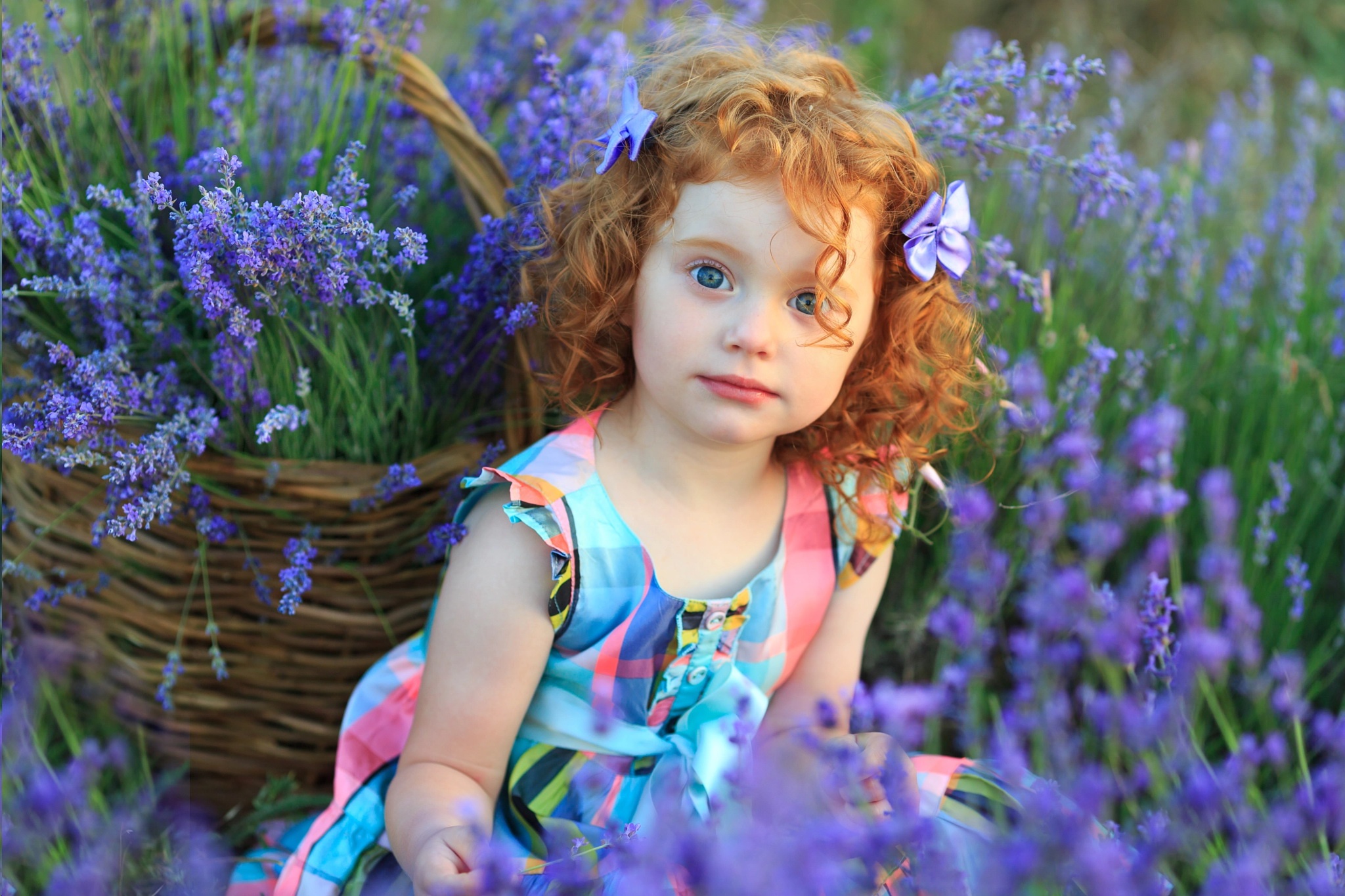 Flower Basket Girl Redhead Little Girl 2048x1365