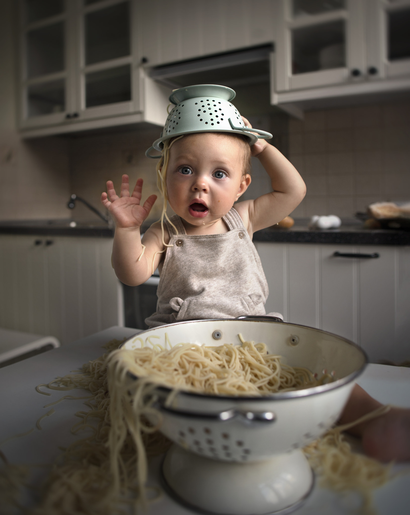 Elena Shumilova Children Baby Pasta Food Messy Kitchen Depth Of Field Spaghetti 1631x2048