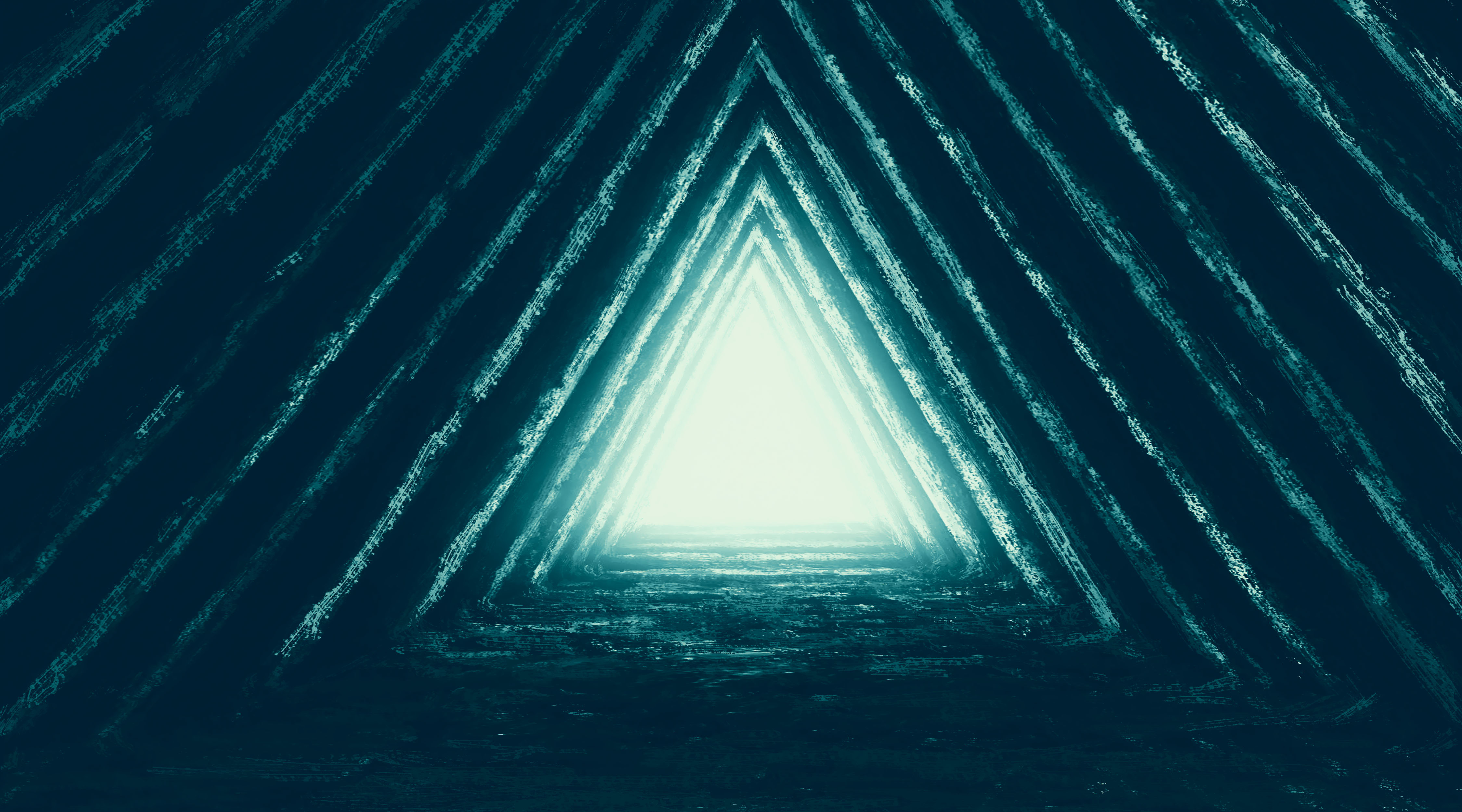 Digital Art Artwork Cave Triangle Abstract Tunnel Lights Glowing Dark 4500x2500