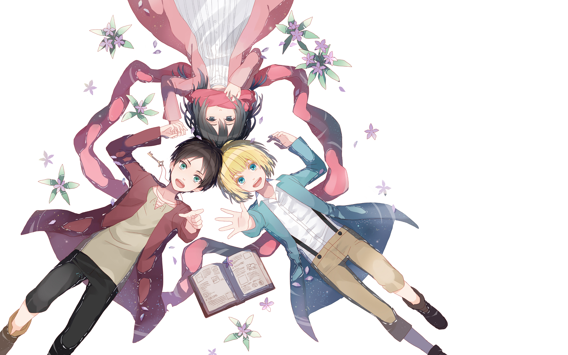 Shingeki No Kyojin Mikasa Ackerman Armin Arlert Eren Jeager Anime Boys Anime Girls Flowers Lying Dow 1920x1200
