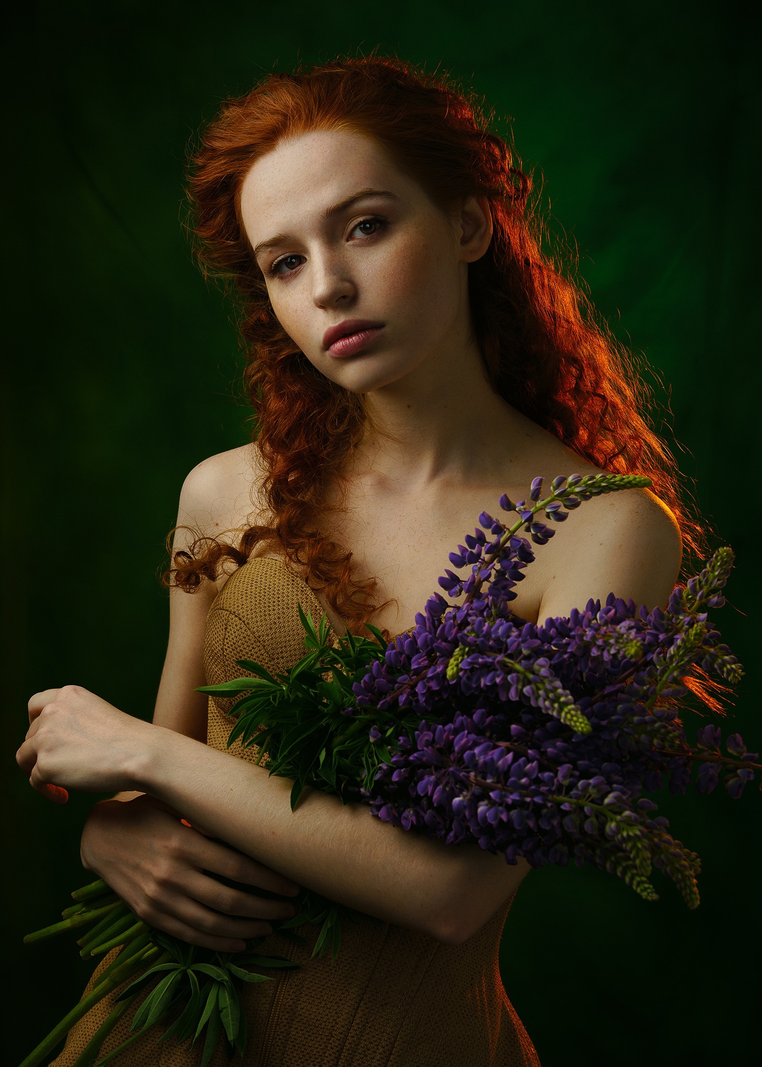 Alexander Dyachenko Women Redhead Long Hair Curly Hair Makeup Blush Freckles Looking At Viewer Dress 1543x2160