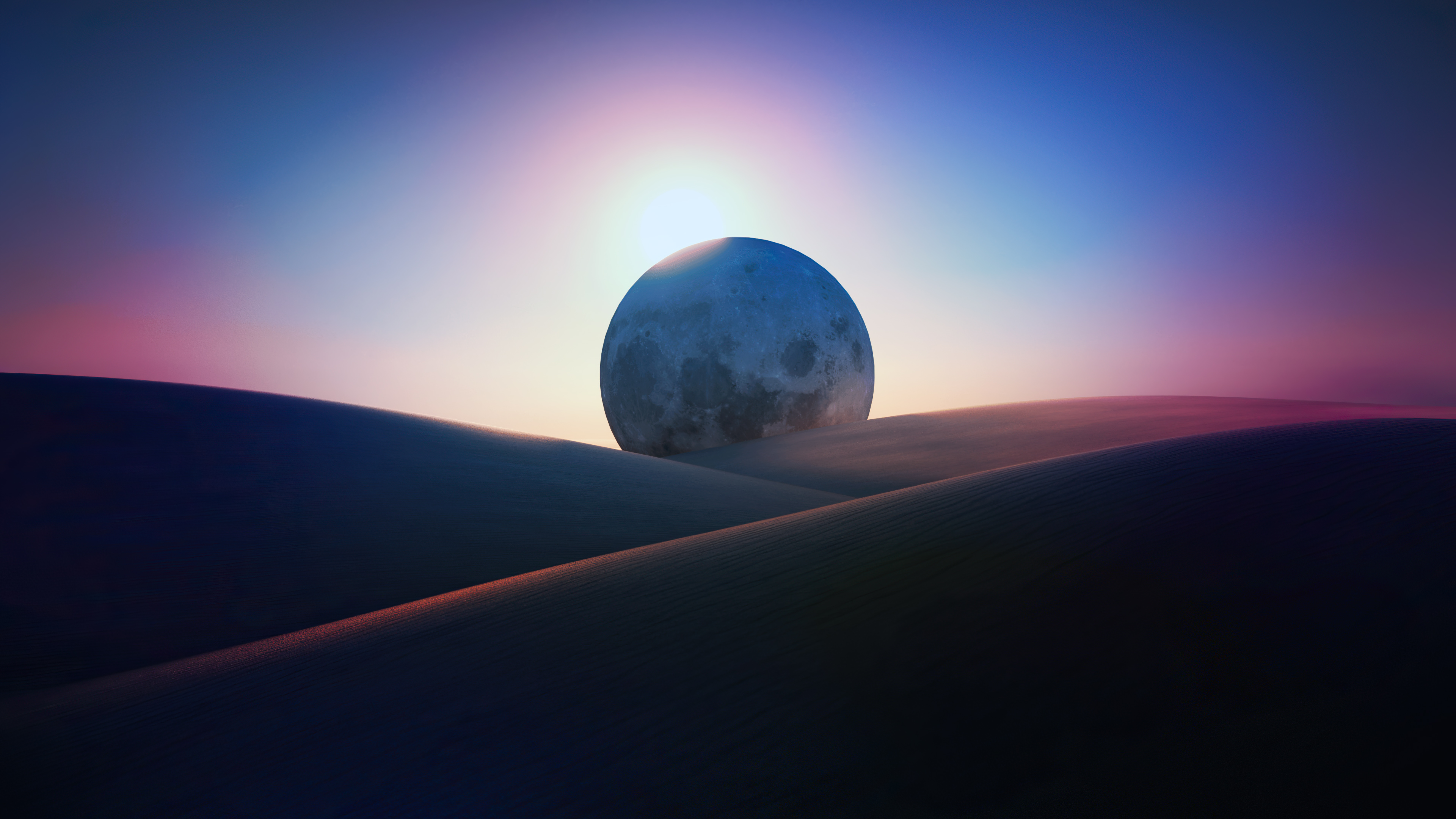 Digital Art Landscape Desert Moon Night Abstract Sky Sand 3840x2160