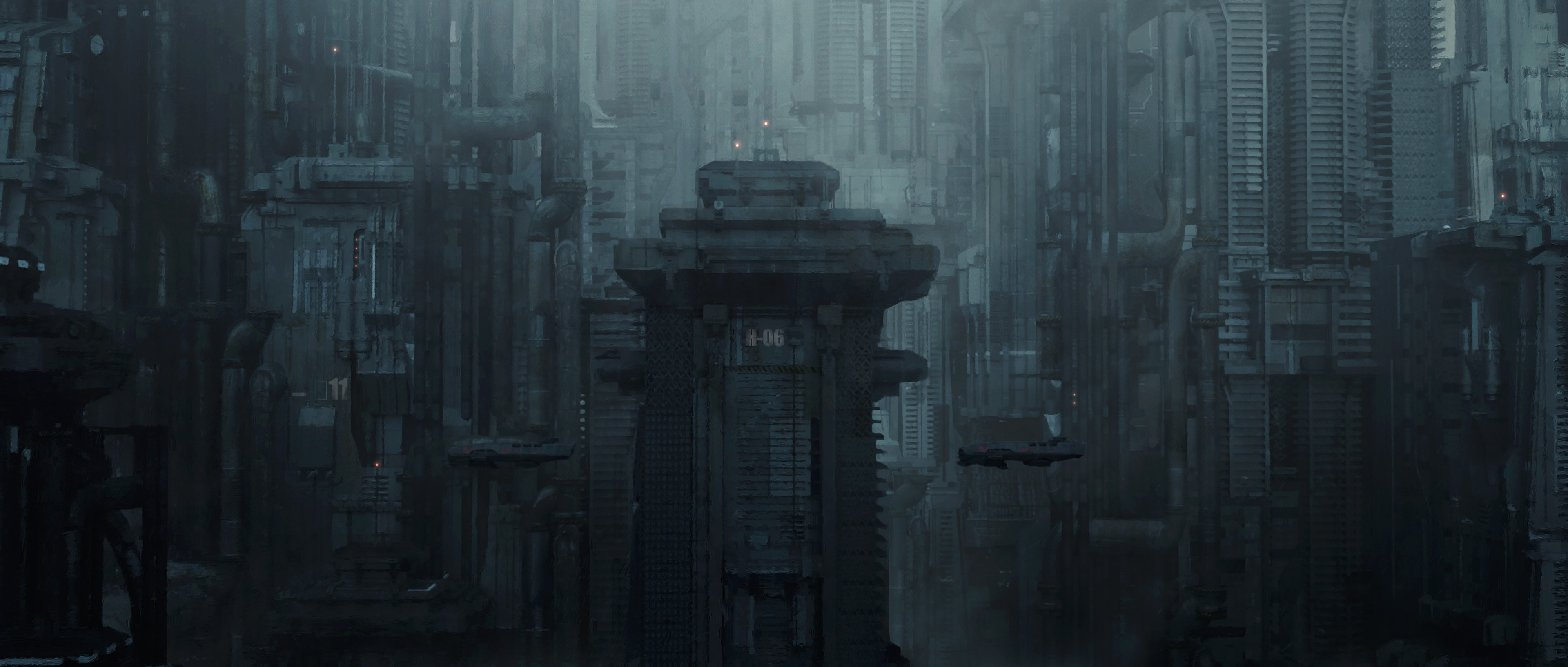 Arthur Yuan Dystopian Futuristic Dark Cityscape Artwork 3840x1634