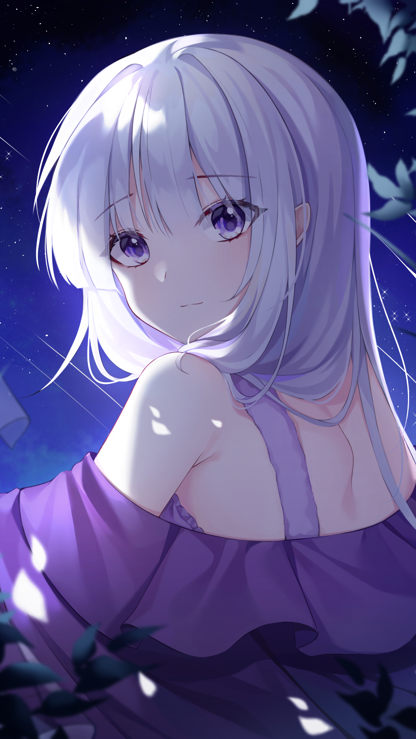 Emilia Re Zero Re Zero Kara Hajimeru Isekai Seikatsu Silver Hair Purple Eyes Bare Shoulders Looking  1440x2560