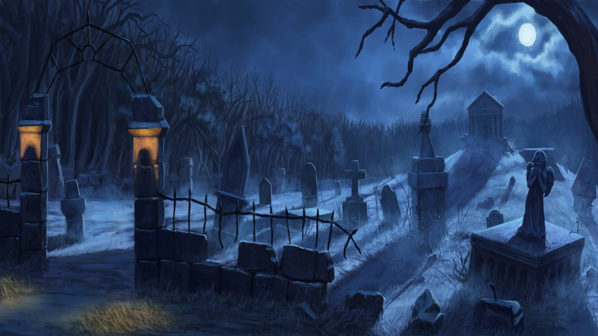 Moonlight Tomb Graveyard 1920x1080
