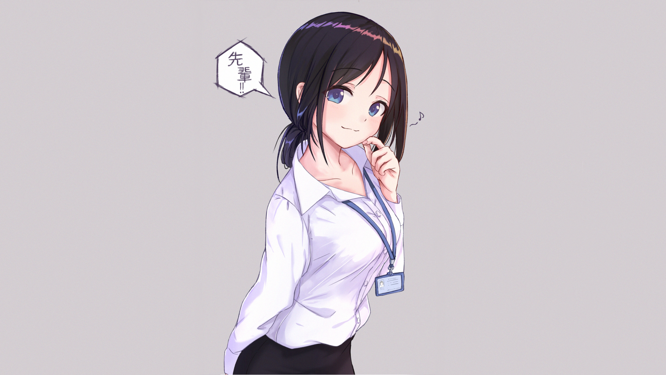 Anime Anime Girls Original Characters Speech Bubble Kanji Looking At Viewer Smiling Simple Backgroun 2560x1440