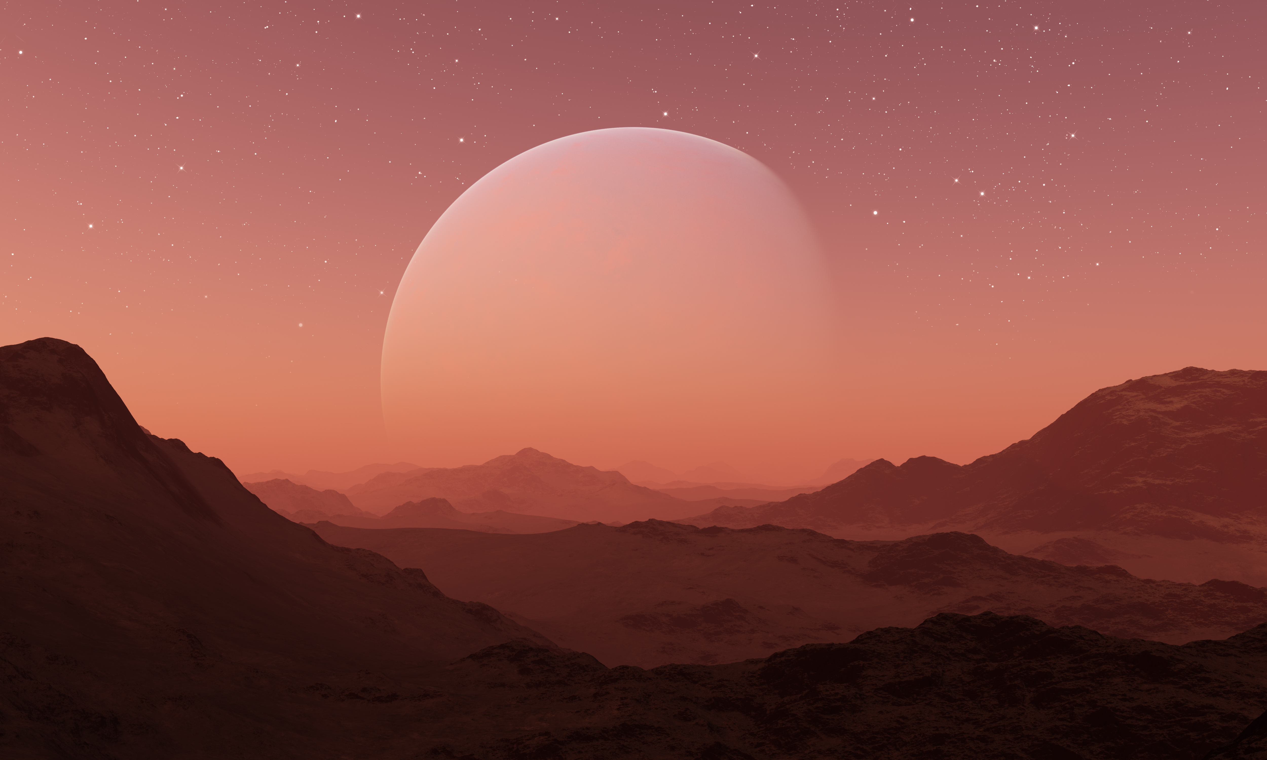 Mountains 3D Render Planet Moon Stars Landscape Science Fiction Space Mars Mist 5000x3000