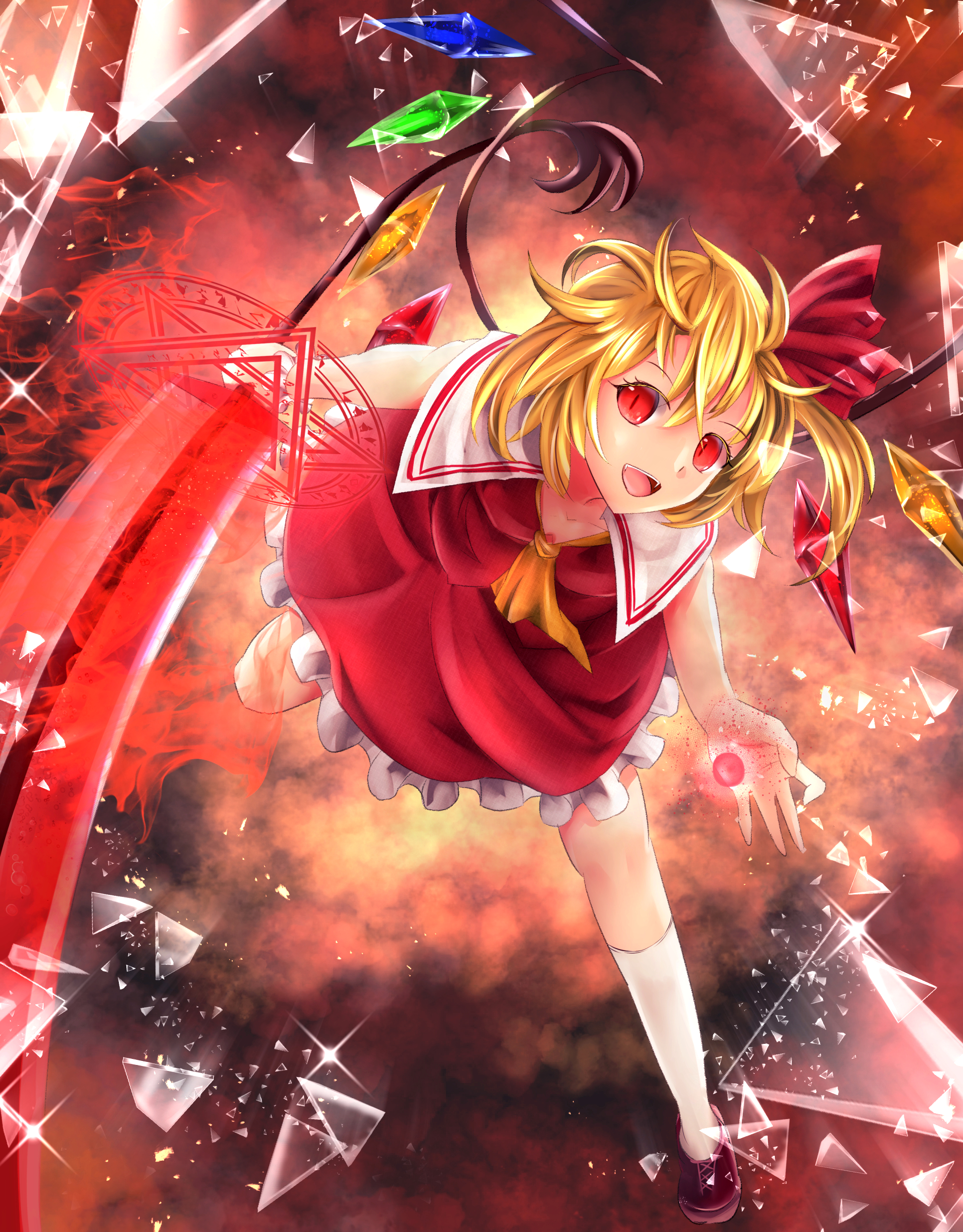 Touhou Flandre Scarlet Anime Girls Sinkai Blonde Red Eyes Wings Dress 1920x2456