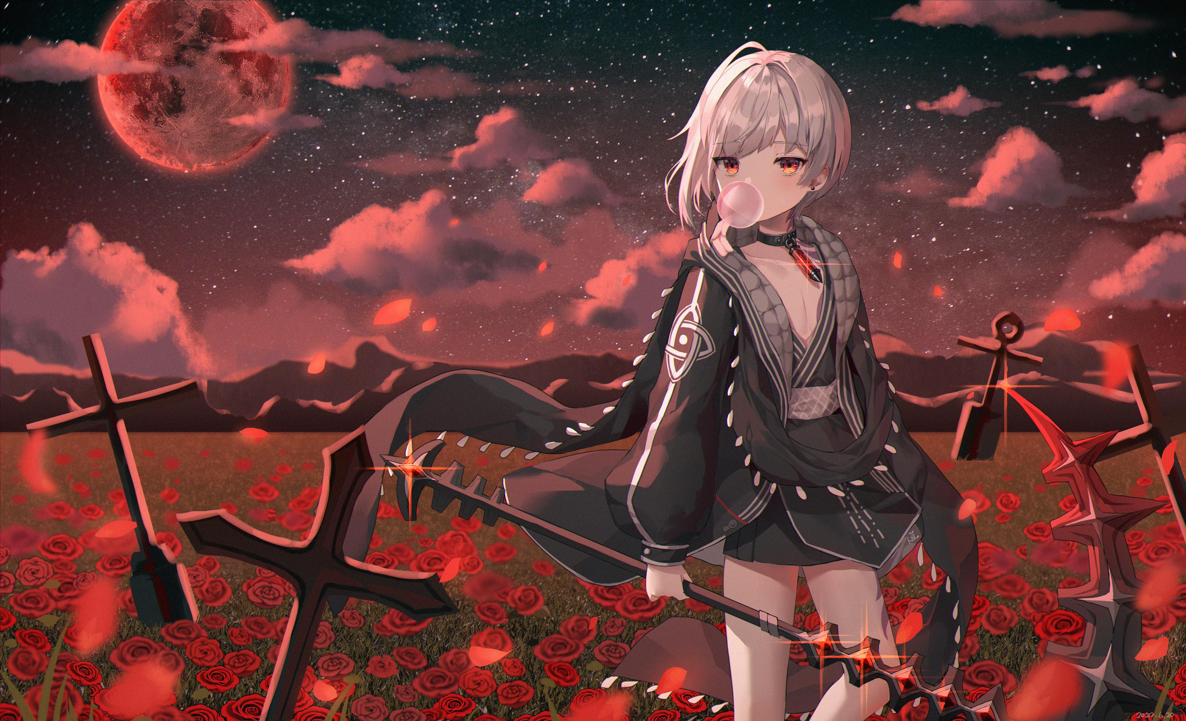 Haste Epic Seven Moon Clouds Rose Scythe Epic Seven Anime Boys Red Eyes 3900x2370