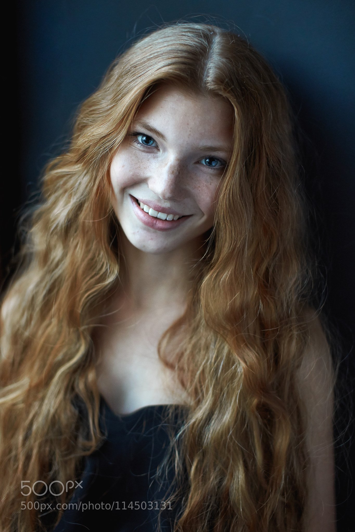 Daria Milky Women Redhead Blue Eyes Long Hair Smiling Freckles Looking At Viewer Simple Background 1365x2048