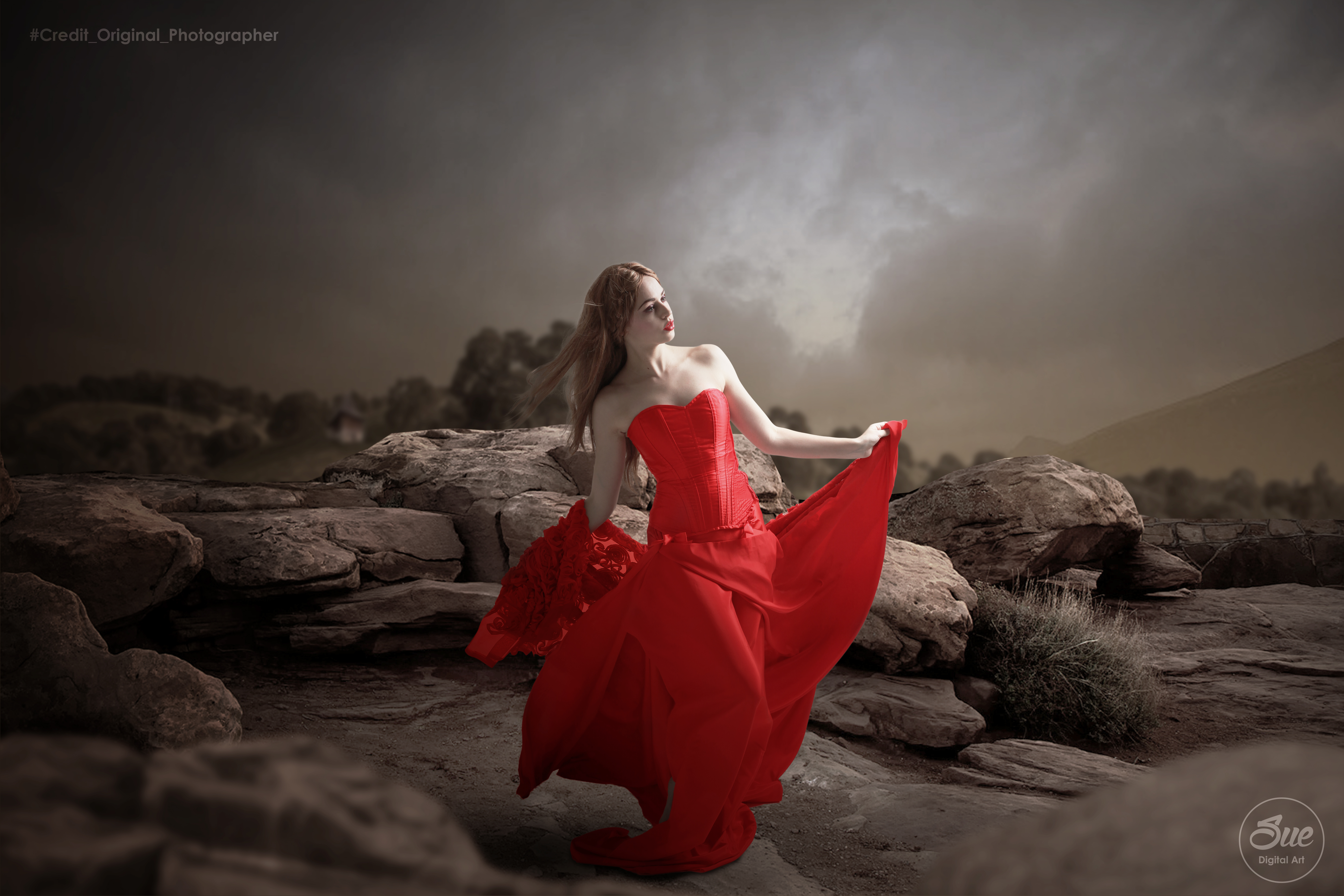 Asian Brunette Girl Model Red Dress Rock Woman 5802x3870