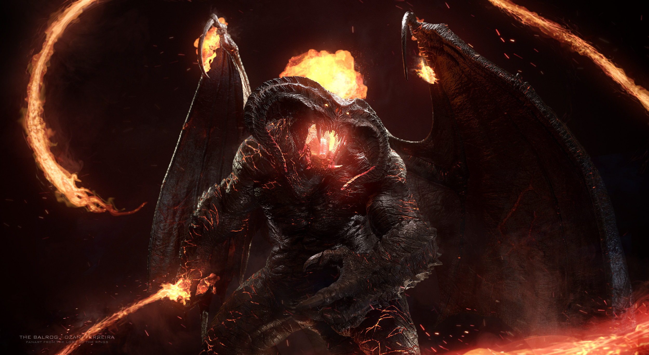 Middle Earth 3d Design CGi The Lord Of The Rings Digital Art Artwork Fan Art J R R Tolkien Balrog Mo 2500x1370