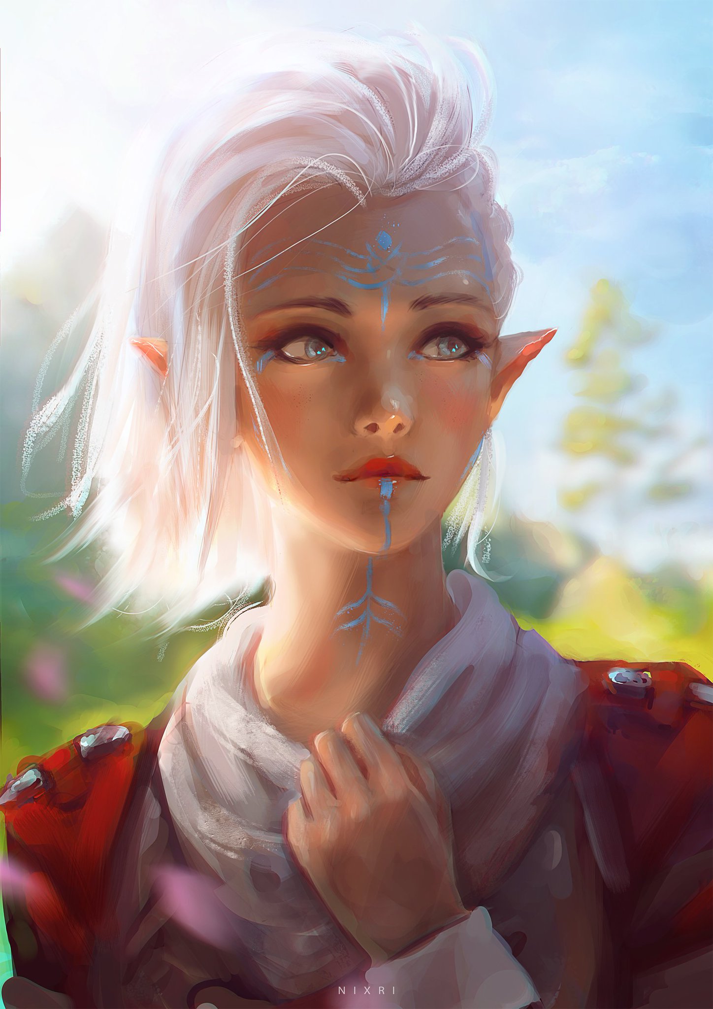 Women Artwork Fantasy Art Elves Elf Ears White Hair Nixri 1448x2048