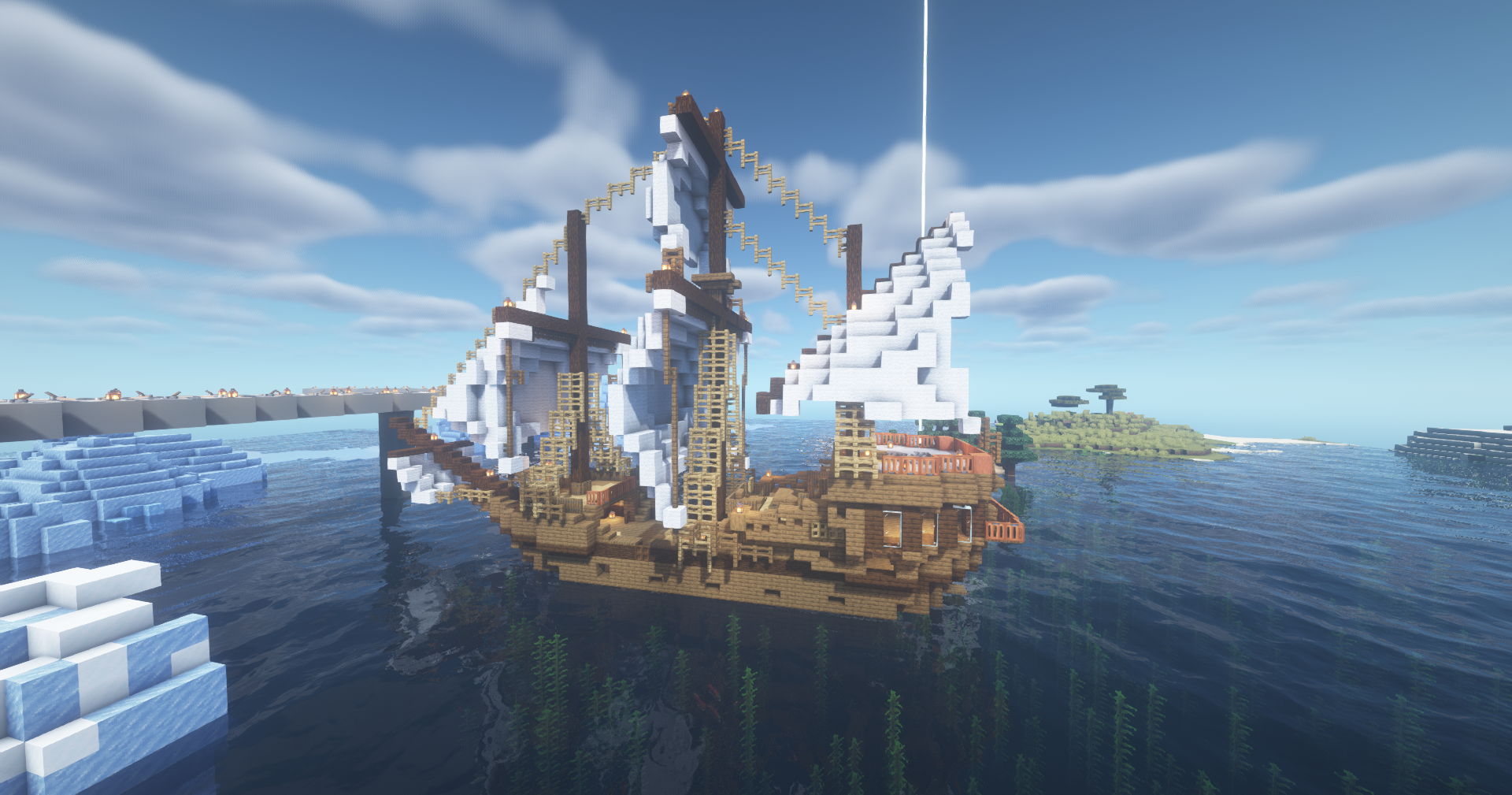 Minecraft Ship PC Gaming Video Games Screen Shot Sailing Ship 1920x1009