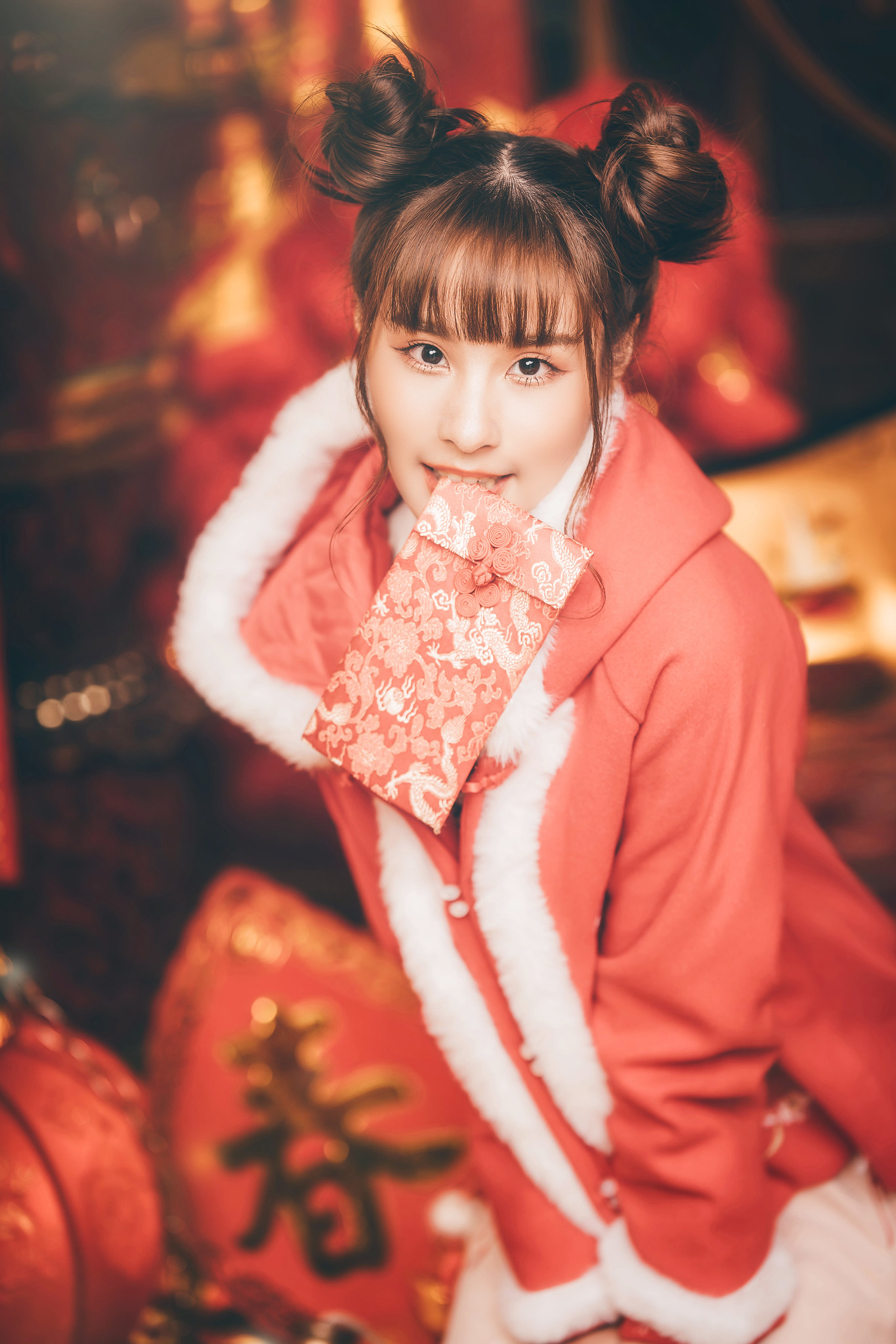 Asian Model Women Christmas Holiday Presents Christmas Presents Red Clothing Looking At Viewer Women 1365x2048