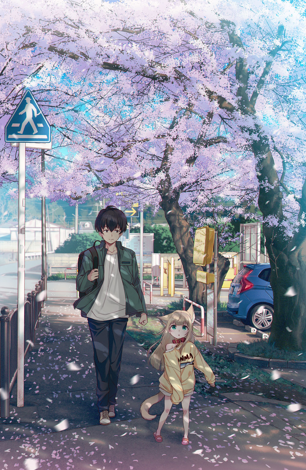 Anime Cherry Blossom Artwork 40hara Anime Boys Anime Girls Cat Girl Kinako 1000x1532