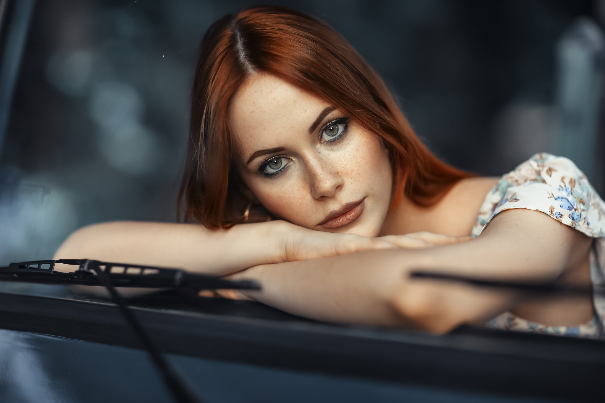 Alessandro Di Cicco Women Redhead Makeup Eyeliner Freckles Lipstick Looking At Viewer Windshield Wip 2048x1365