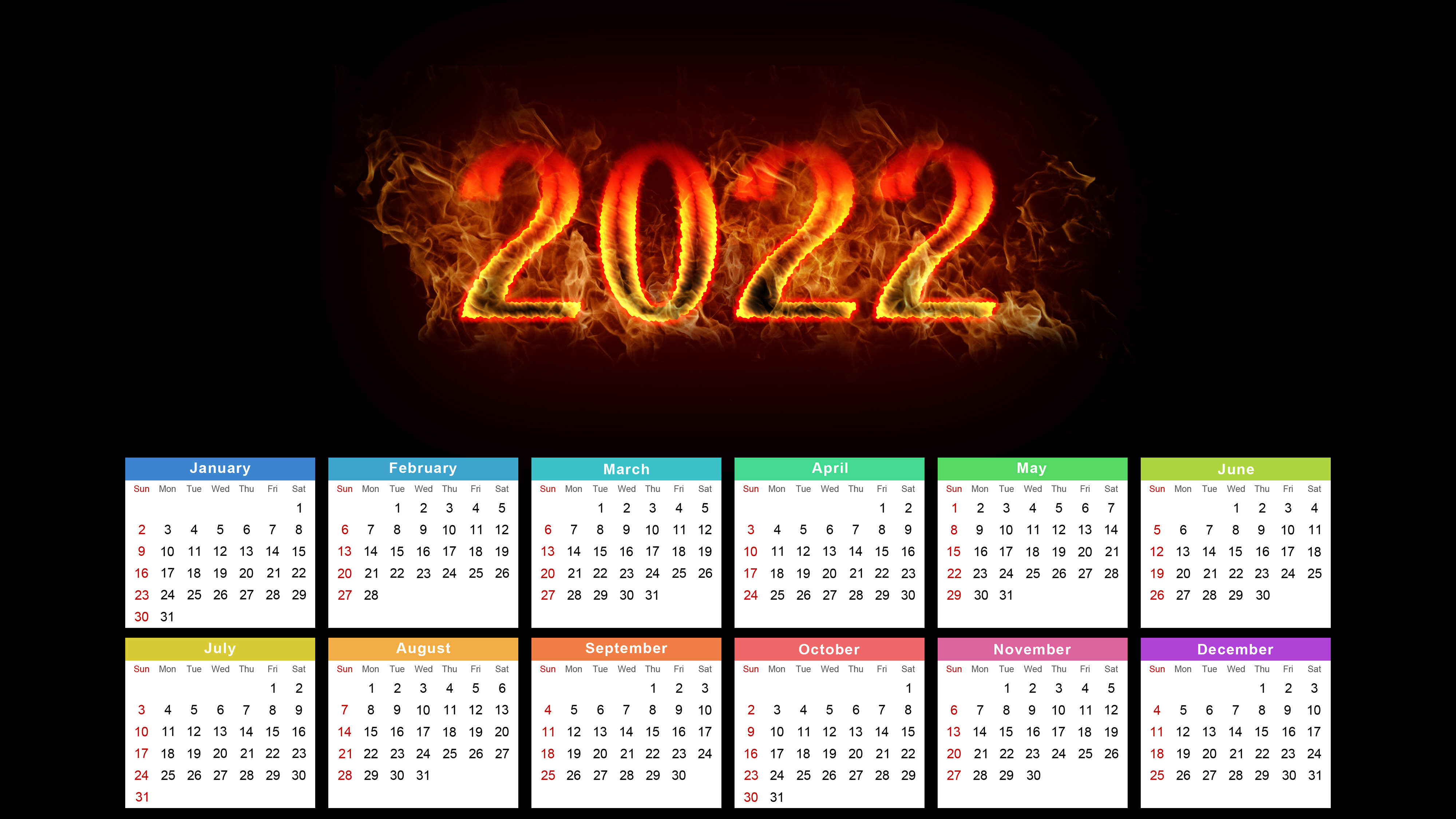 2022 Year Happy New Year Calendar 4000x2250