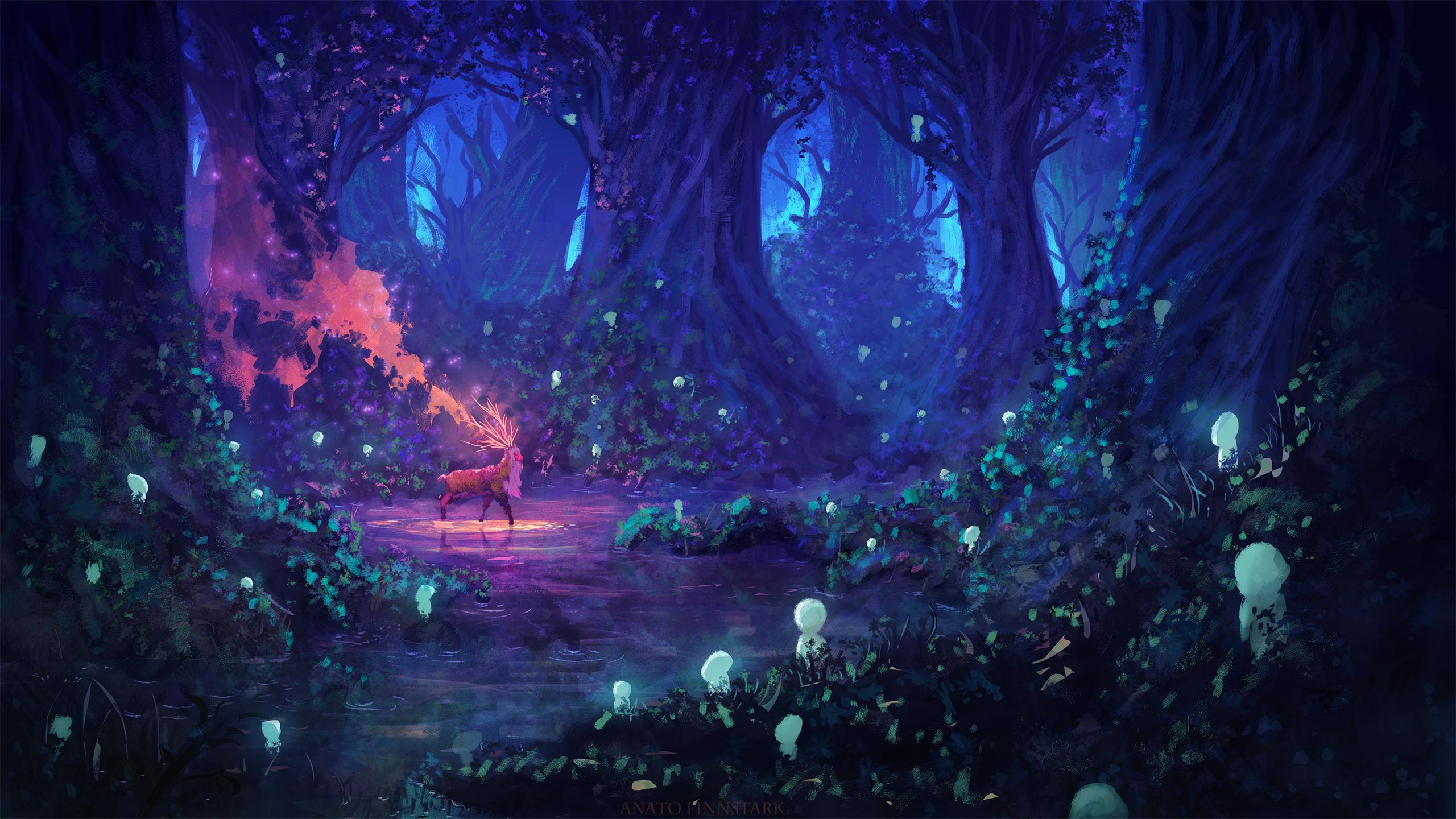 Digital Art Anato Finnstark Fantasy Art Princess Mononoke Deer Forest 2560x1440