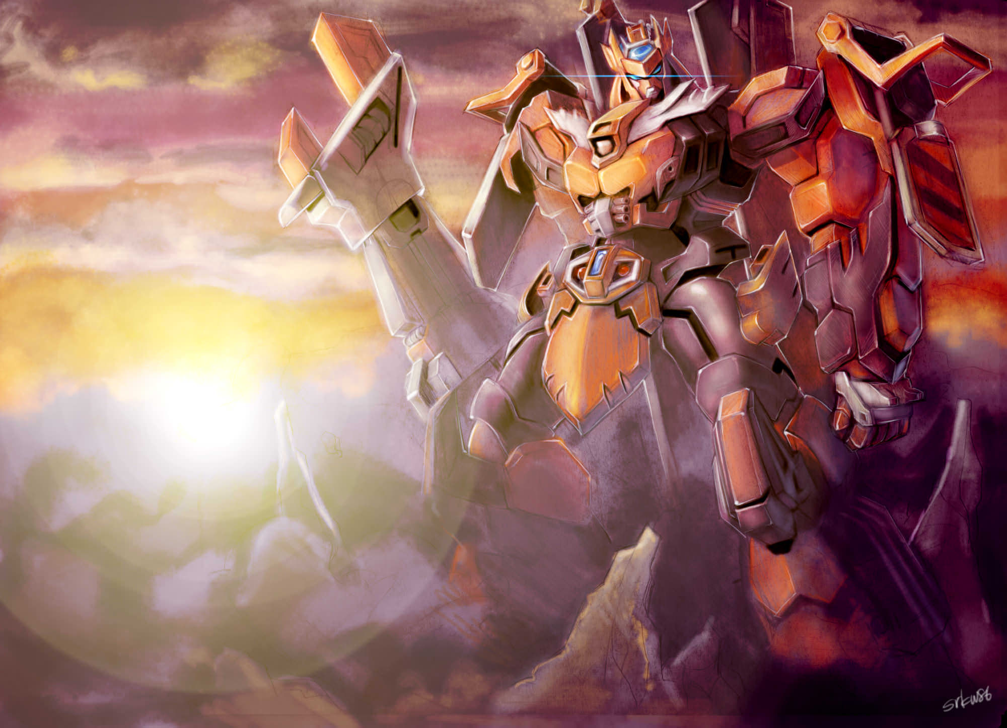 Anime Mech Super Robot Wars Gunleon Artwork Digital Art Fan Art 2000x1446