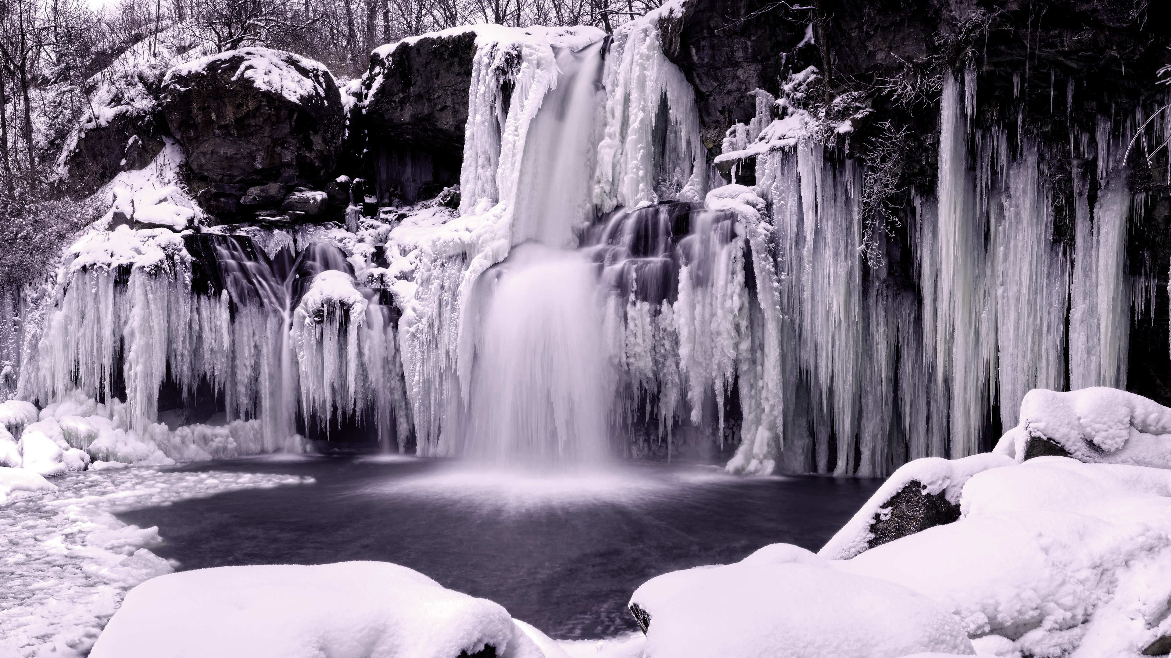 Icicle Frozen River Waterfall Snow Edward Bartel Edit Long Exposure Winter Nature 3840x2160