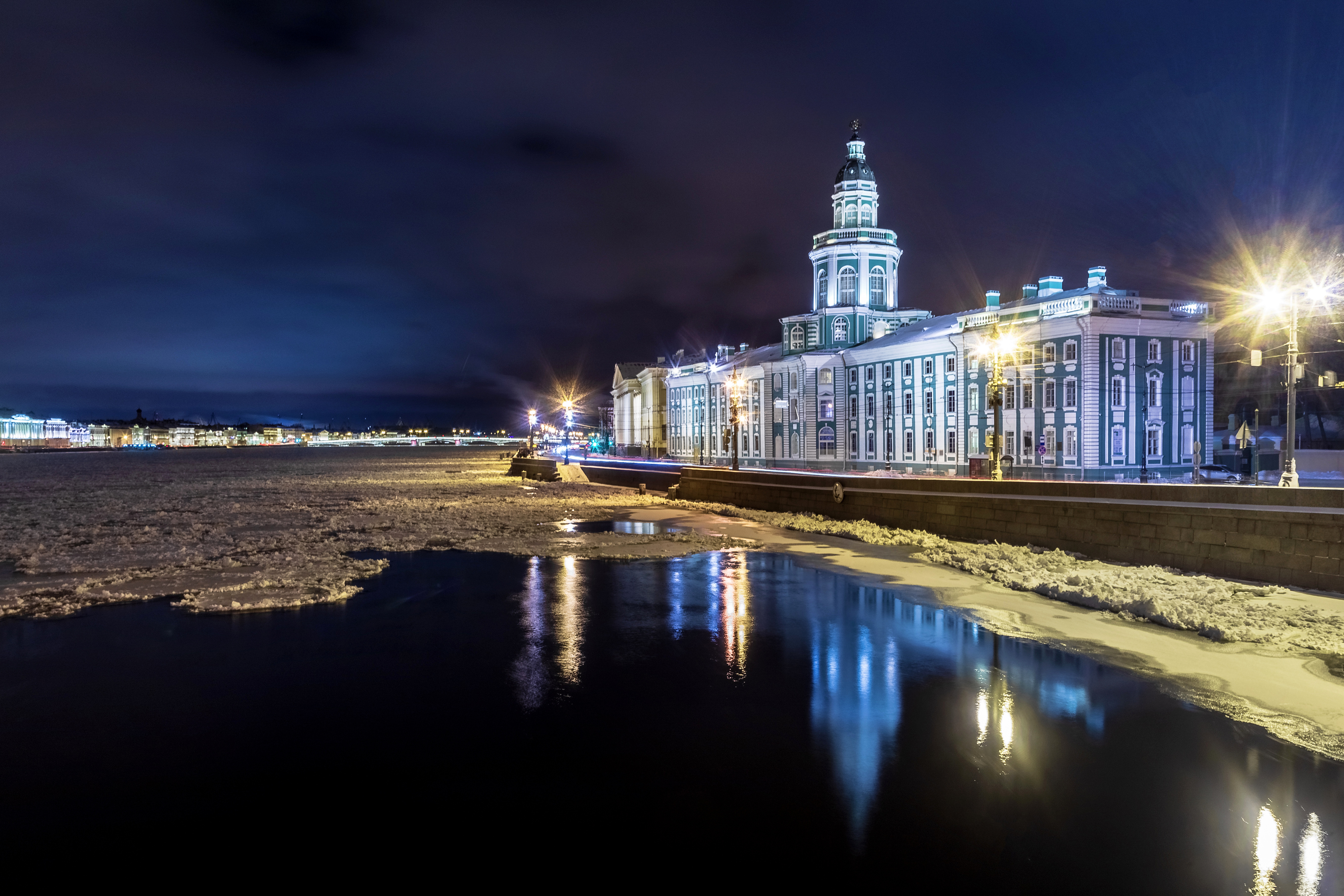 Architecture Building Old Building Museum St Petersburg Russia Night Lights River Reflection Citysca 3500x2333