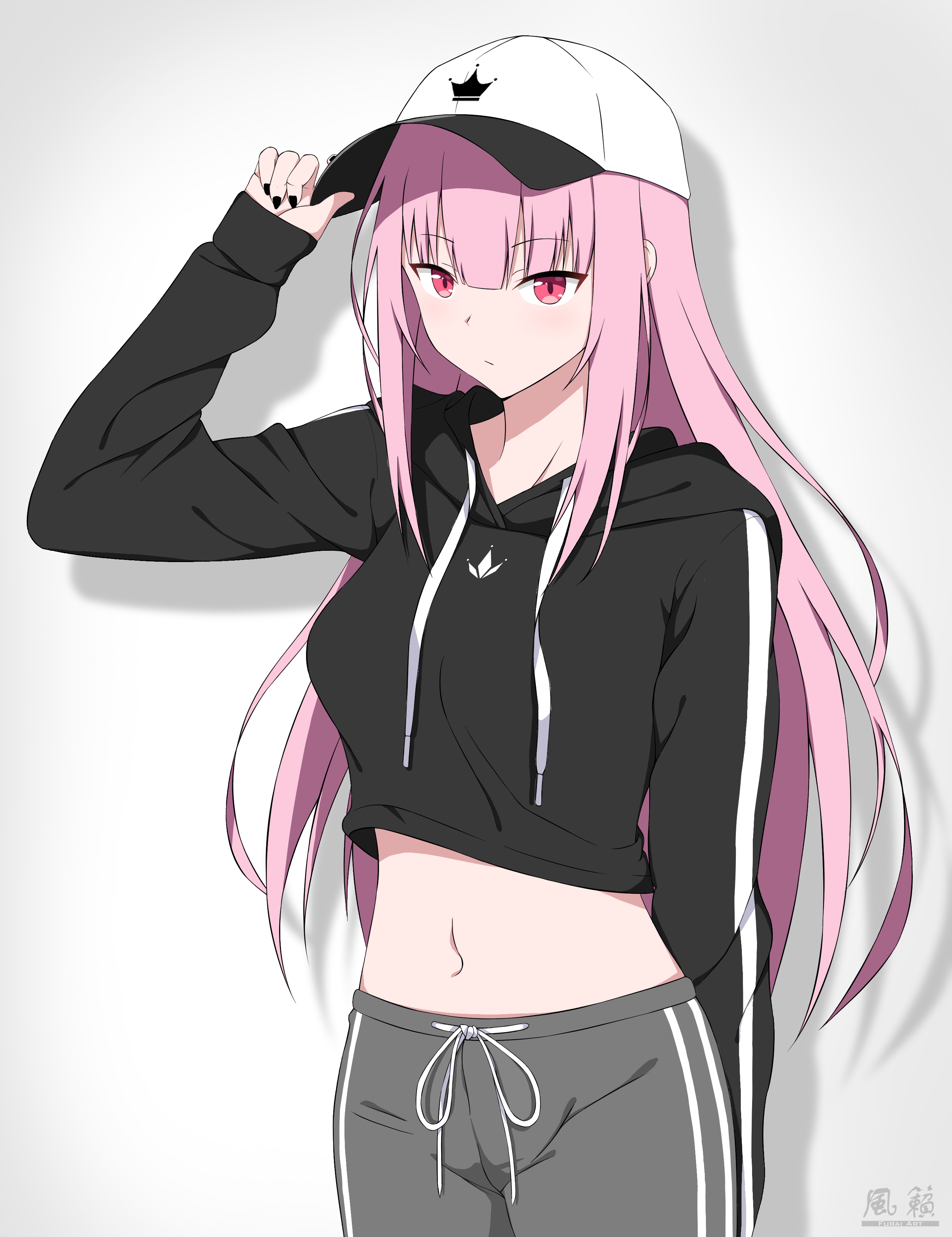 Hat Crop Top Digital 2D Digital Art Anime Anime Girls Pink Hair Furai 2700x3508