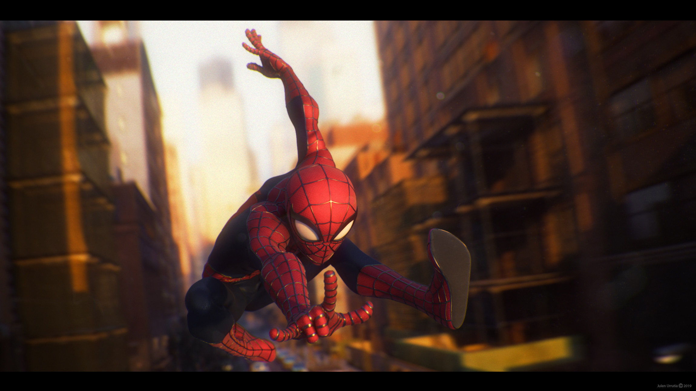 Julen Urrutia Depth Of Field Blurry Background Fan Art Peter Parker Spider Man Digital Art Ultrawide 2300x1294