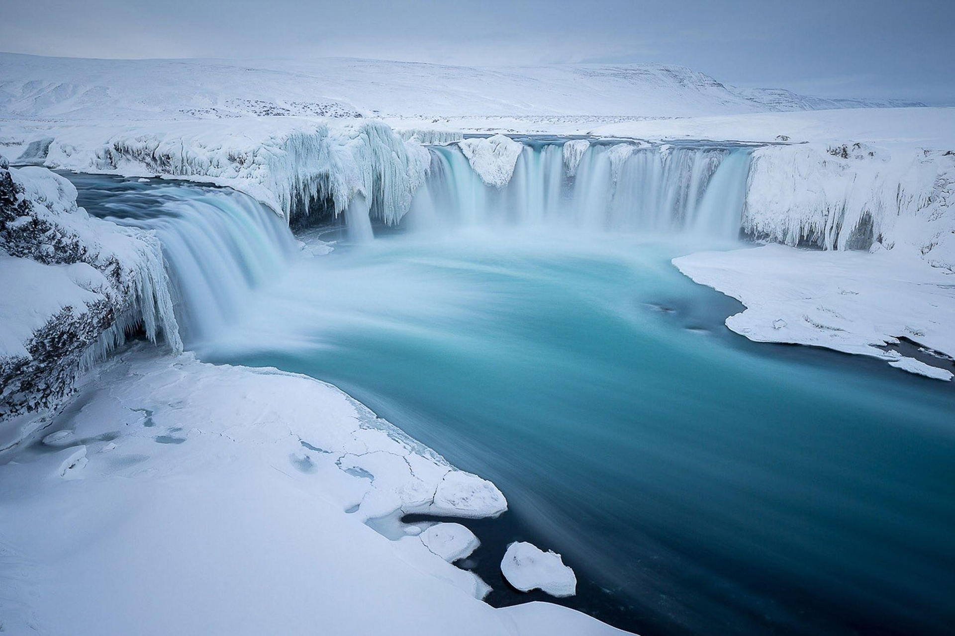 Waterfall Iceland Frozen Blue Ice 1920x1279