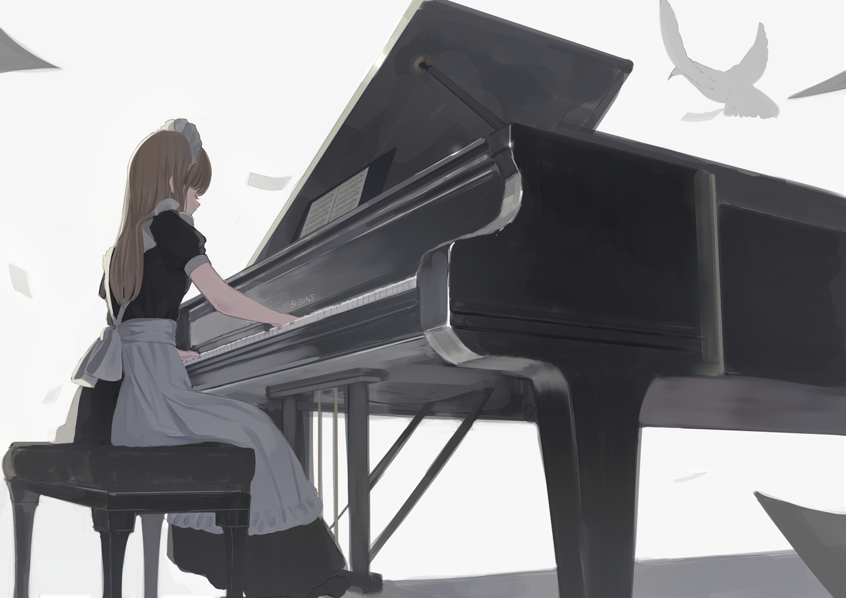 Girl Maid Piano Pigeon 2830x2000
