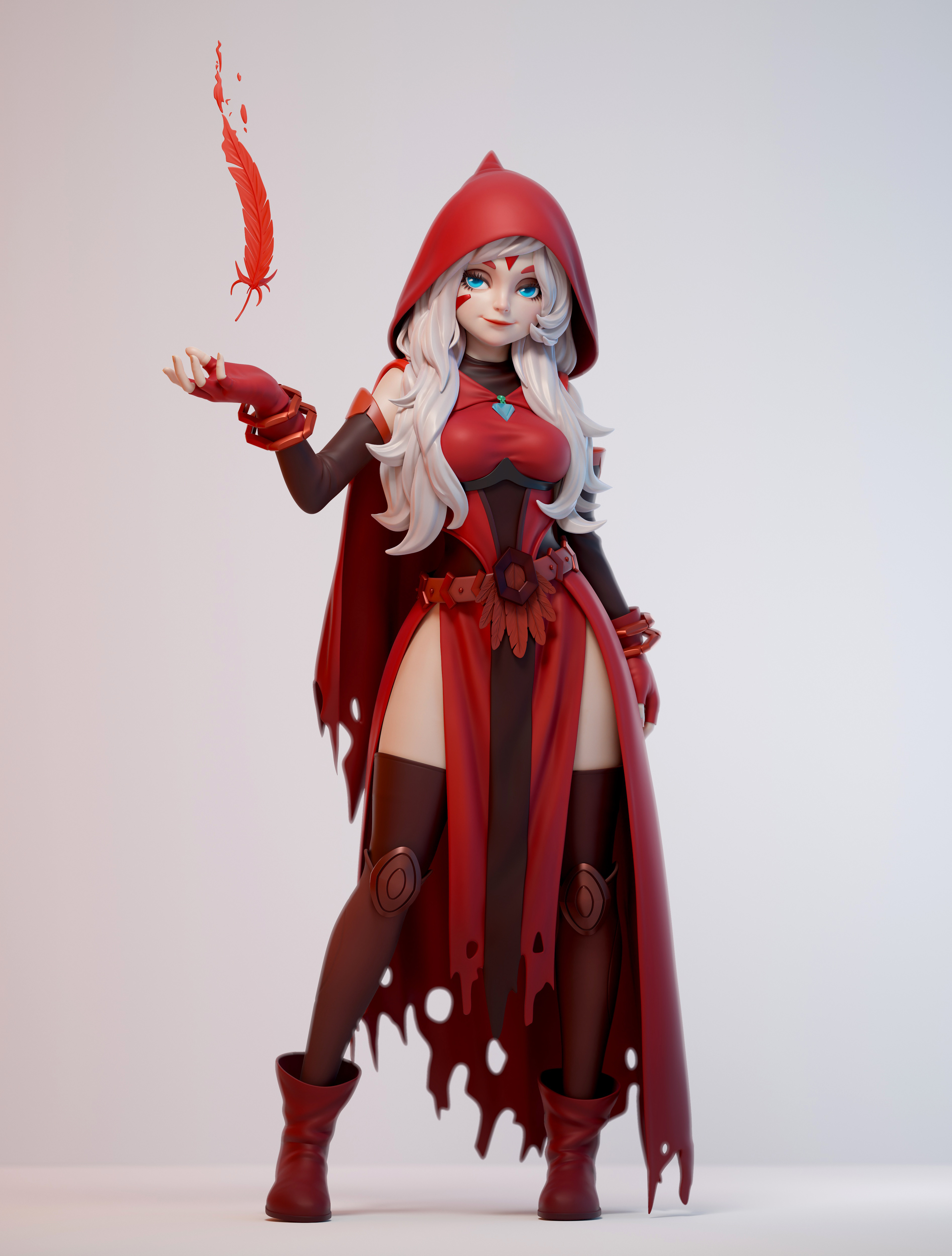Anime Anime Girls ArtStation Fantasy Art Fantasy Girl Simple Background Long Hair Hoods Red Clothing 3789x5000